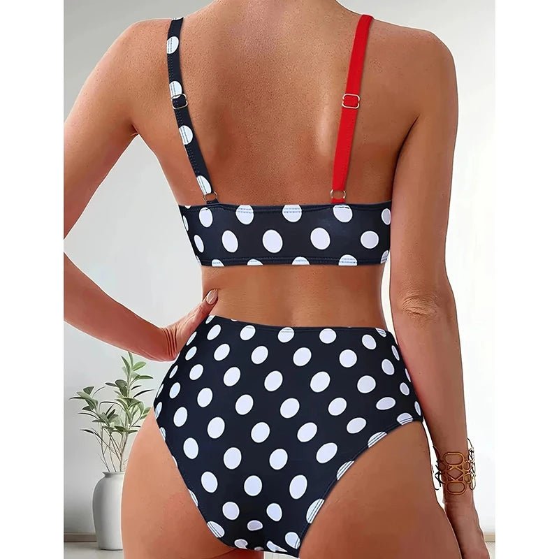Patchwork Polka Dot Printed Bathing Suit Women Irregular High Waist Bikini Set Summer 2025 New Fashion Beach Swimwear Two Piece - STAND OUT FLEXSARAH