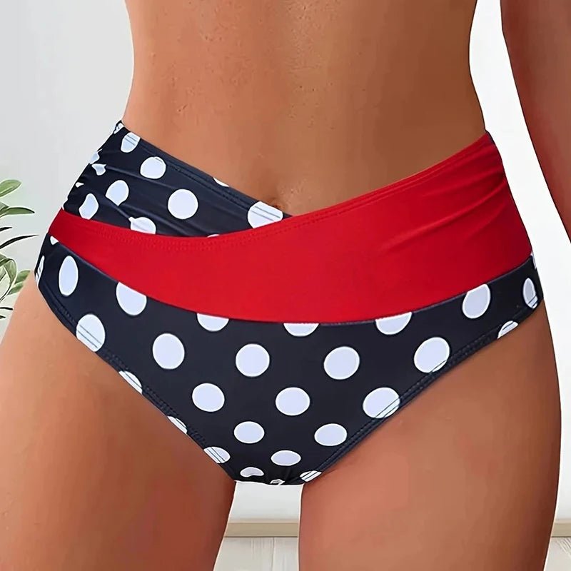 Patchwork Polka Dot Printed Bathing Suit Women Irregular High Waist Bikini Set Summer 2025 New Fashion Beach Swimwear Two Piece - STAND OUT FLEXSARAH