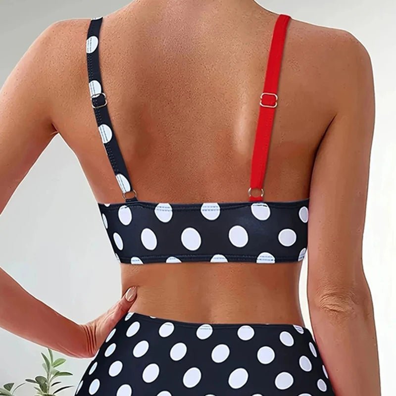 Patchwork Polka Dot Printed Bathing Suit Women Irregular High Waist Bikini Set Summer 2025 New Fashion Beach Swimwear Two Piece - STAND OUT FLEXSARAH