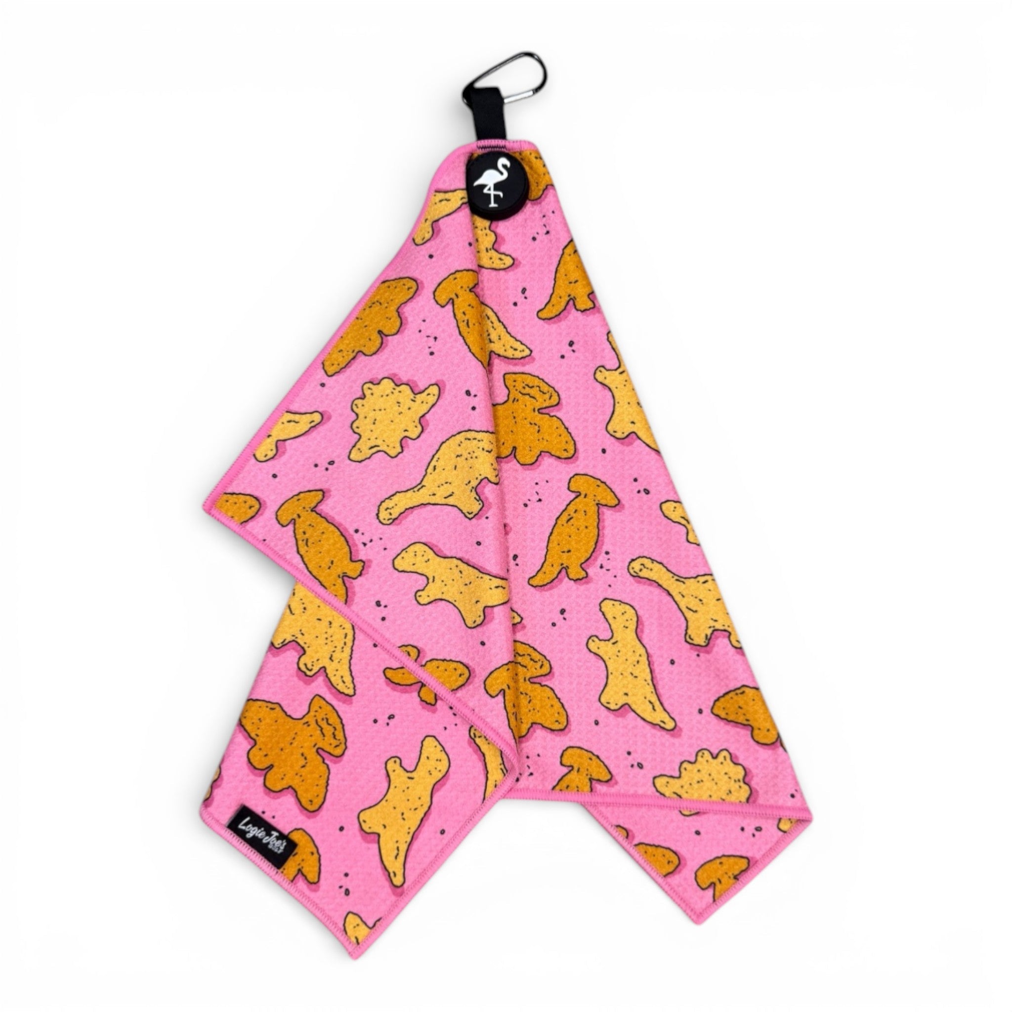 Pink Dino Nugget Golf Towel | Premium Double-Sided Microfiber | Heavy-Duty Magnetic Towel with Carabiner Clip | 24 x 16 in - STAND OUT FLEXSARAH