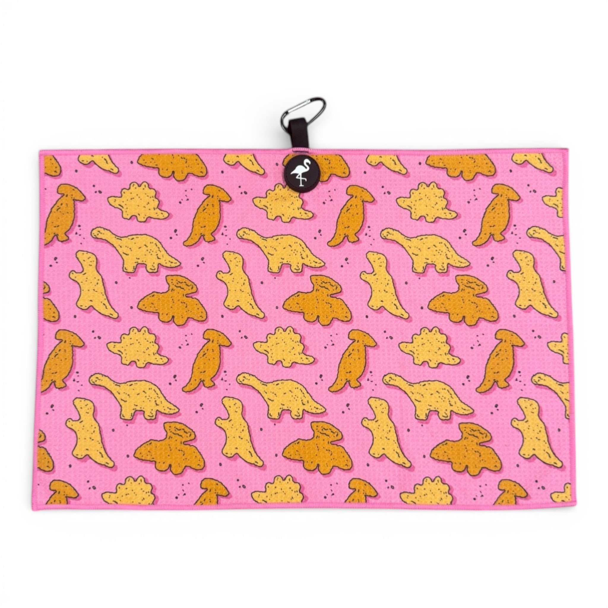 Pink Dino Nugget Golf Towel | Premium Double-Sided Microfiber | Heavy-Duty Magnetic Towel with Carabiner Clip | 24 x 16 in - STAND OUT FLEXSARAH