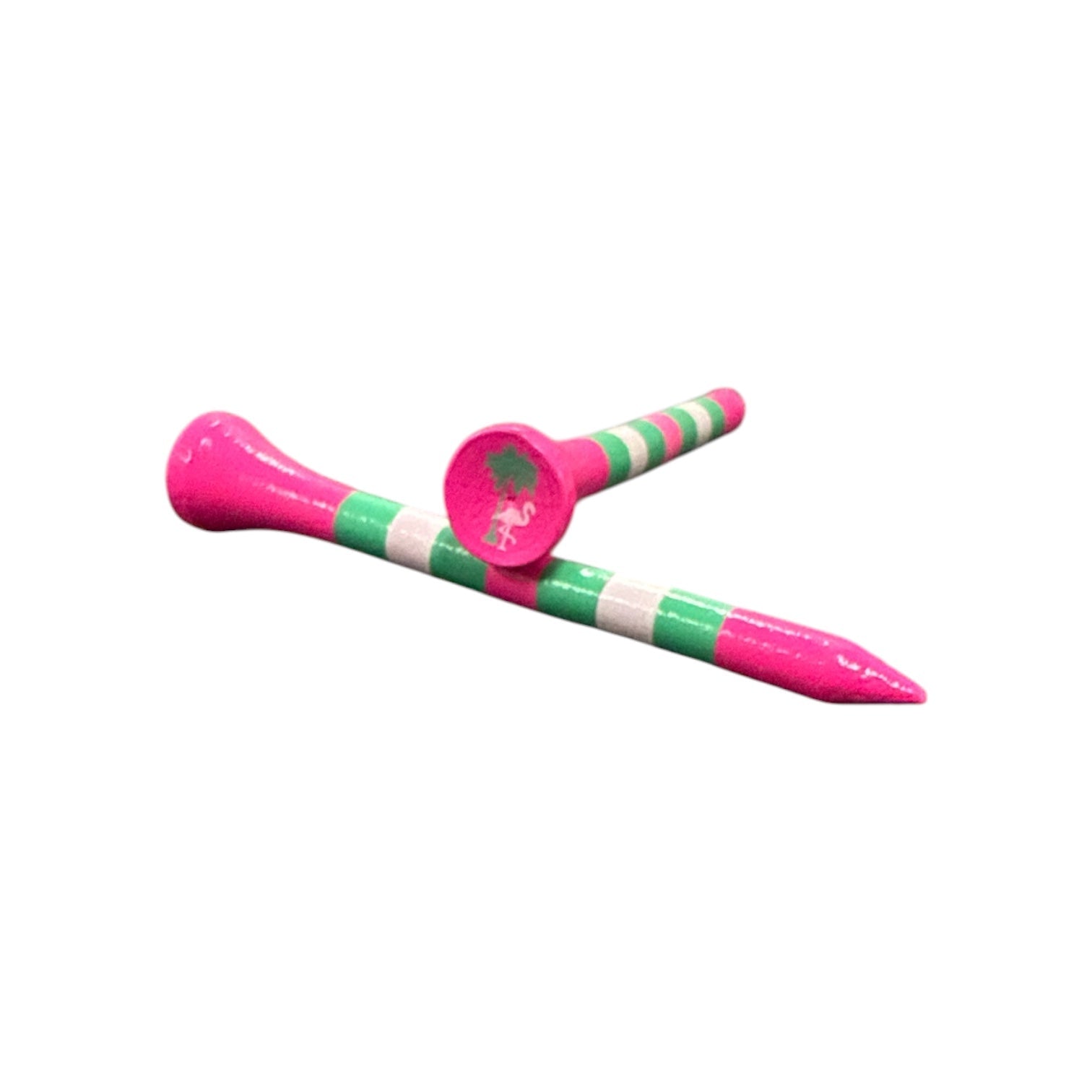 Pink Green Stripe Premium Wooden Golf Tees | 2 3/4” Standard Size | 45 Pack Set | Durable Painted Wood Tees | Unique Designs - STAND OUT FLEXSARAH