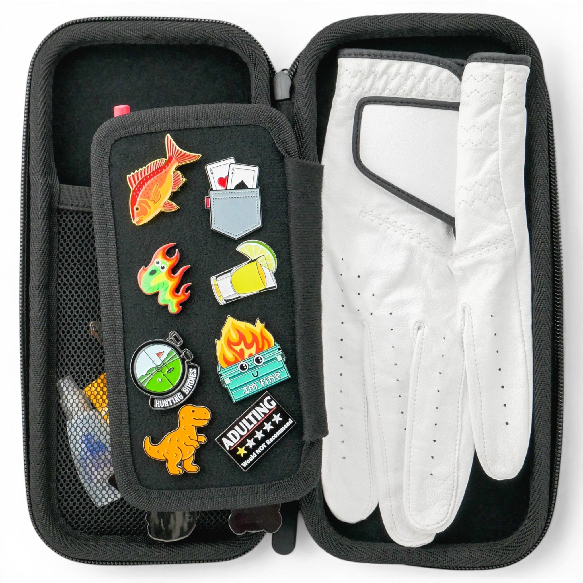 Pink/Blue Golf Accessory Case | Zippered Organizer for Ball Markers, Tees, Divot Tools & Glove | Portable Golf Storage Case | Hard Shell Travel Case for Golf Accessories - STAND OUT FLEXSARAH