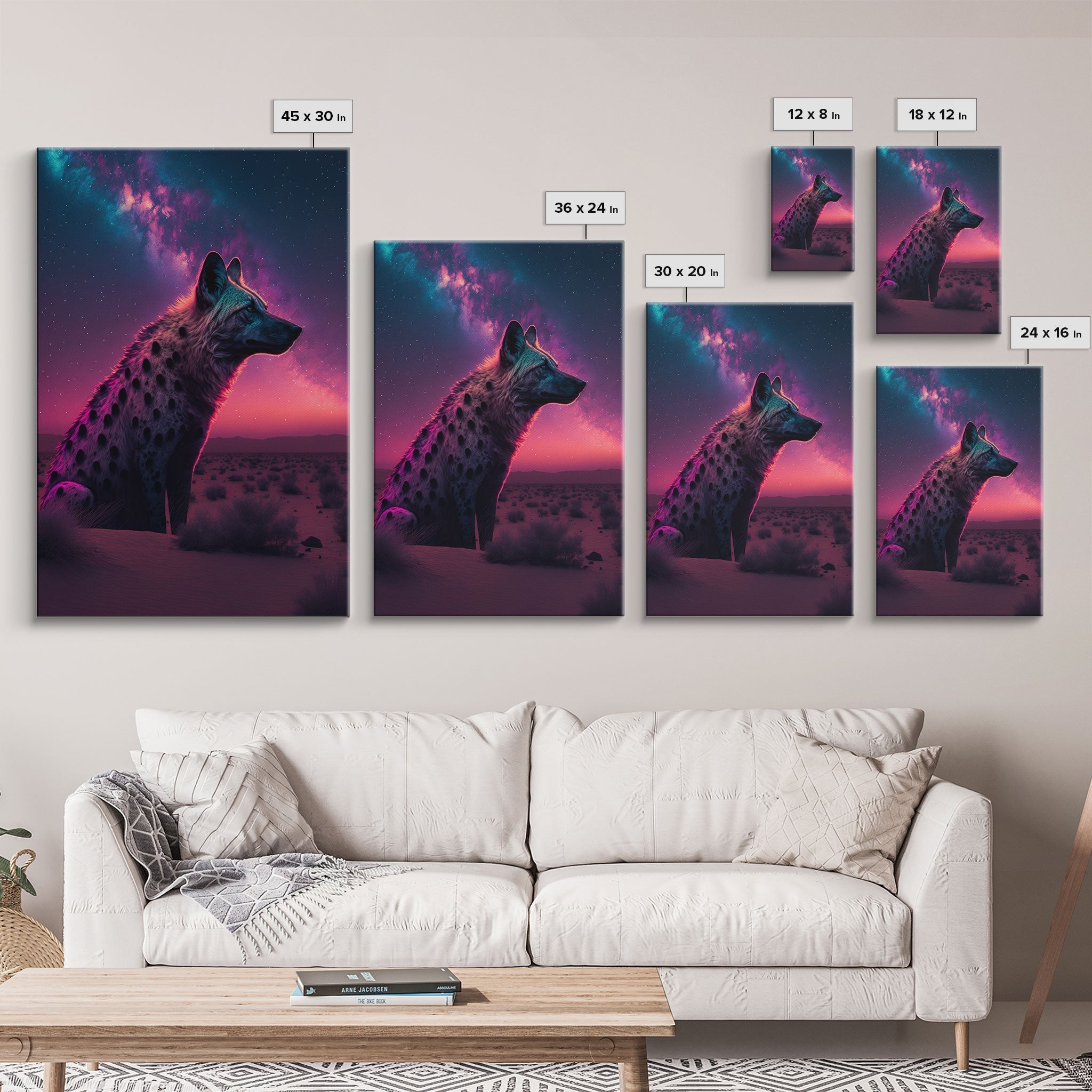Portrait of a Neon Hyena, Laughing Hyenas, Framed Canvas Print, Unique Wall Art, Kid Room Art, Synthwave Retro Style Decor - STAND OUT FLEXSARAH