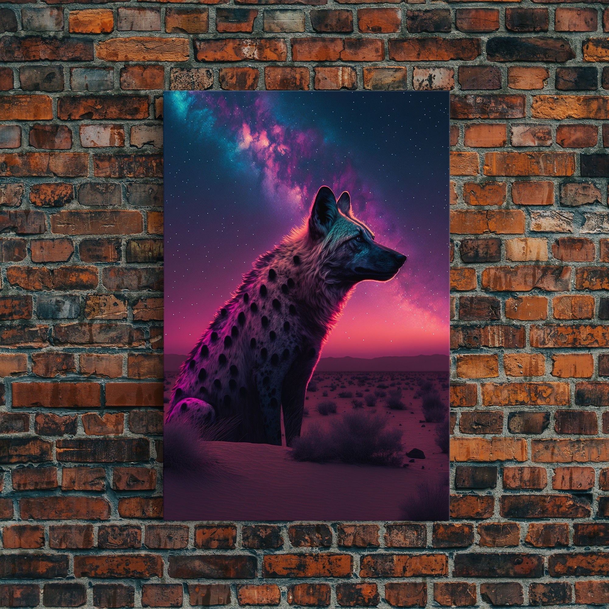 Portrait of a Neon Hyena, Laughing Hyenas, Framed Canvas Print, Unique Wall Art, Kid Room Art, Synthwave Retro Style Decor - STAND OUT FLEXSARAH