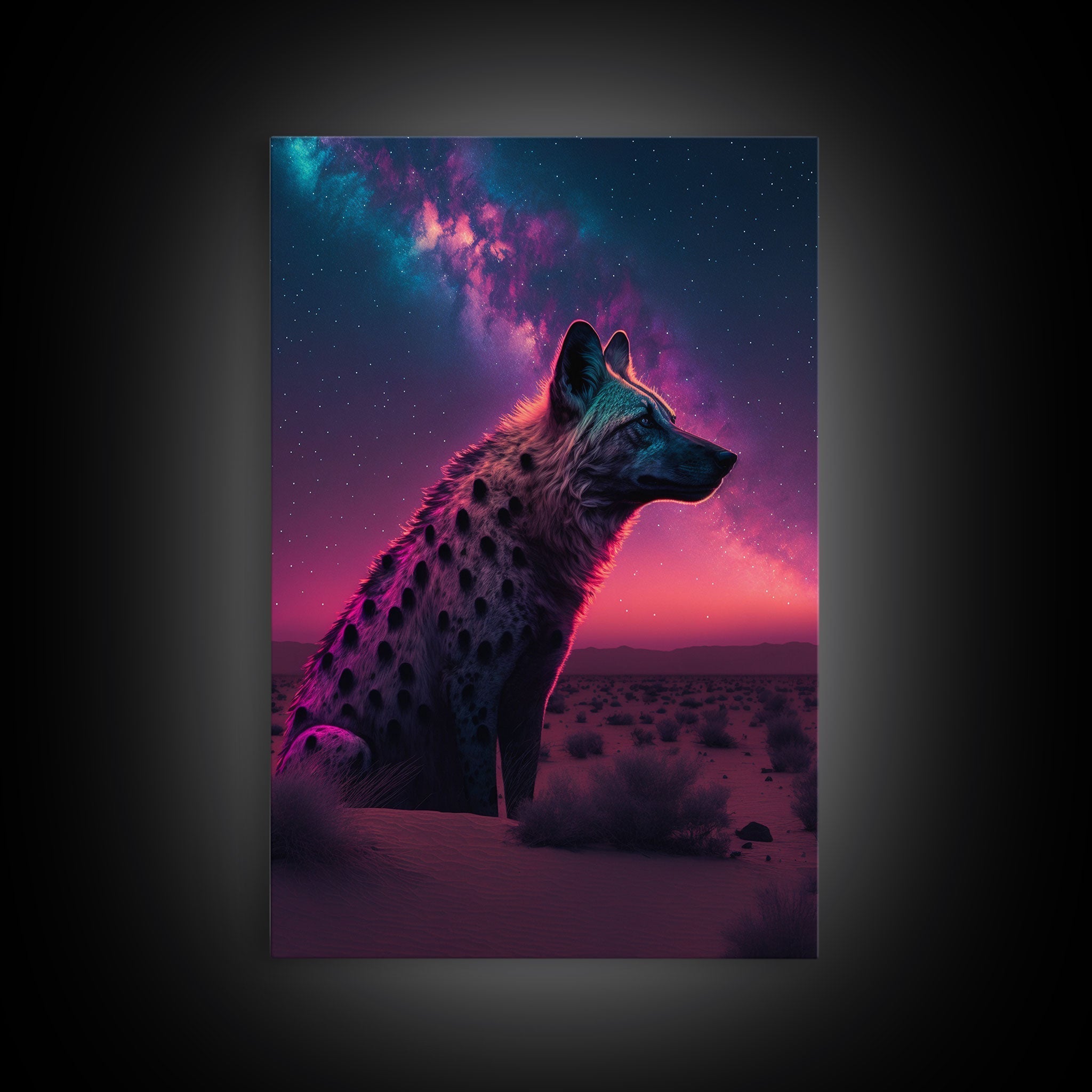 Portrait of a Neon Hyena, Laughing Hyenas, Framed Canvas Print, Unique Wall Art, Kid Room Art, Synthwave Retro Style Decor - STAND OUT FLEXSARAH