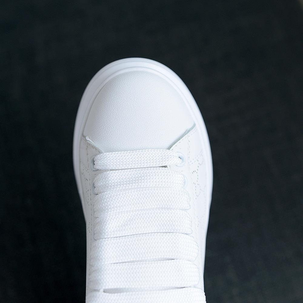 New Fashion White High Quality Women's White Thick Soled Sports Casual Couple Shoes Summer Lace-Up Trainers Gym Tennis Running Breathable High Quality Sneakers