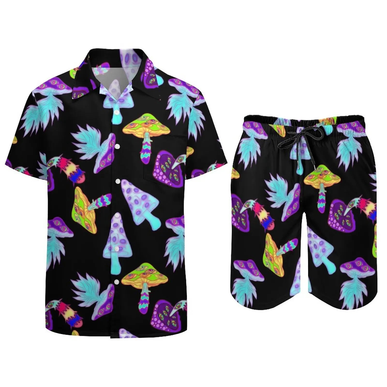 Psychedelic Magic Mushroom Men Sets Printed 3D print Casual Shirt Beach Shorts Oversized 2Pcs set Vacation Hawaiian Man Suits - STAND OUT FLEXSARAH
