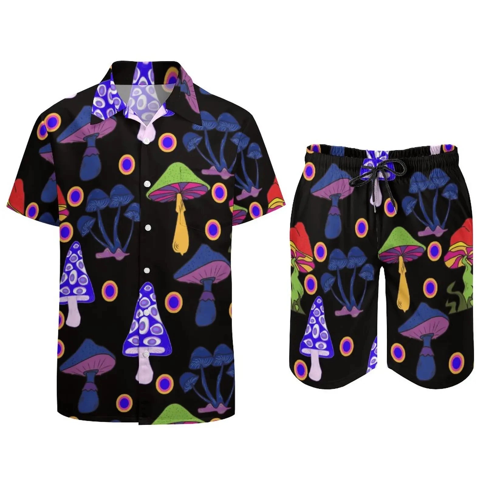 Psychedelic Magic Mushroom Men Sets Printed 3D print Casual Shirt Beach Shorts Oversized 2Pcs set Vacation Hawaiian Man Suits - STAND OUT FLEXSARAH