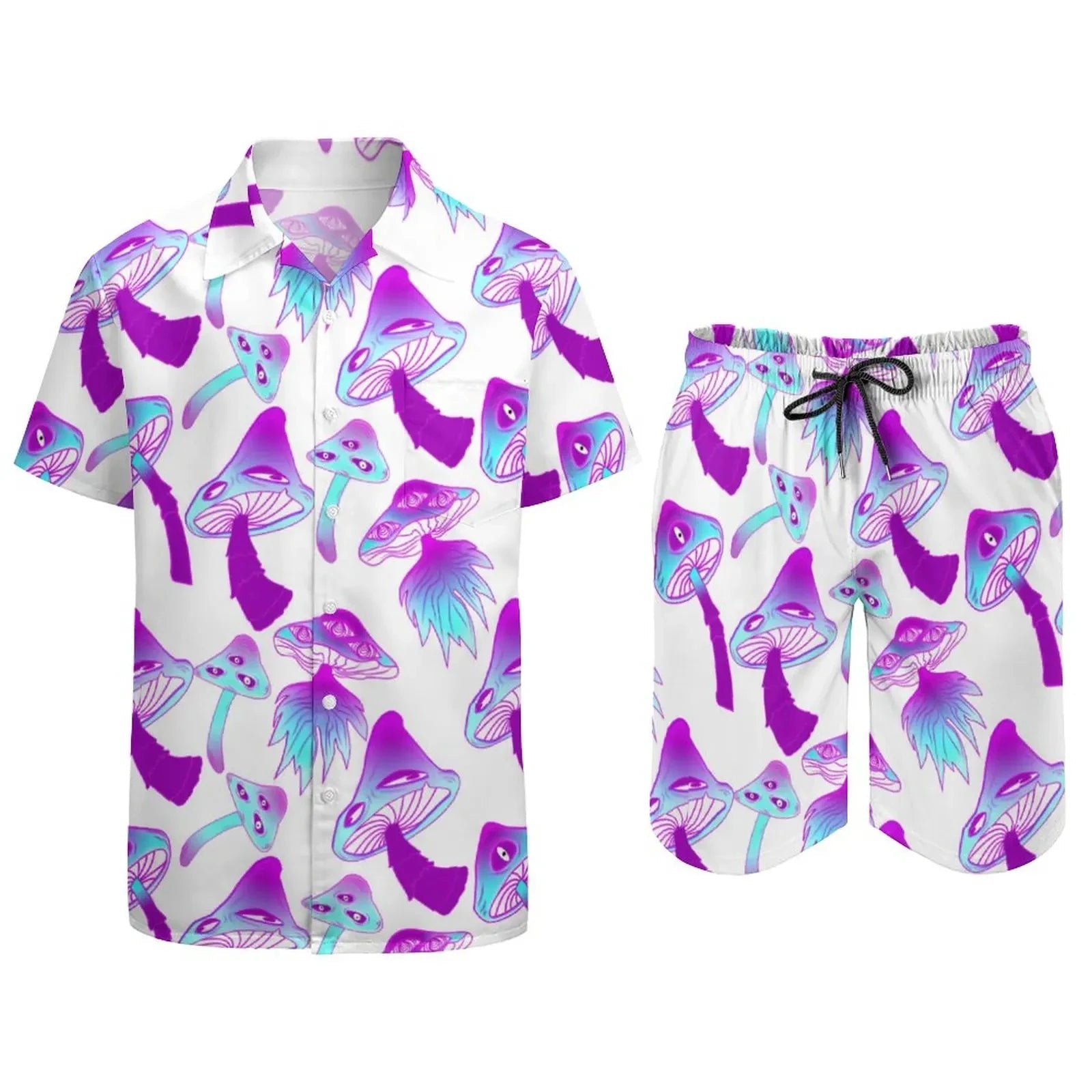 Psychedelic Magic Mushroom Men Sets Printed 3D print Casual Shirt Beach Shorts Oversized 2Pcs set Vacation Hawaiian Man Suits - STAND OUT FLEXSARAH