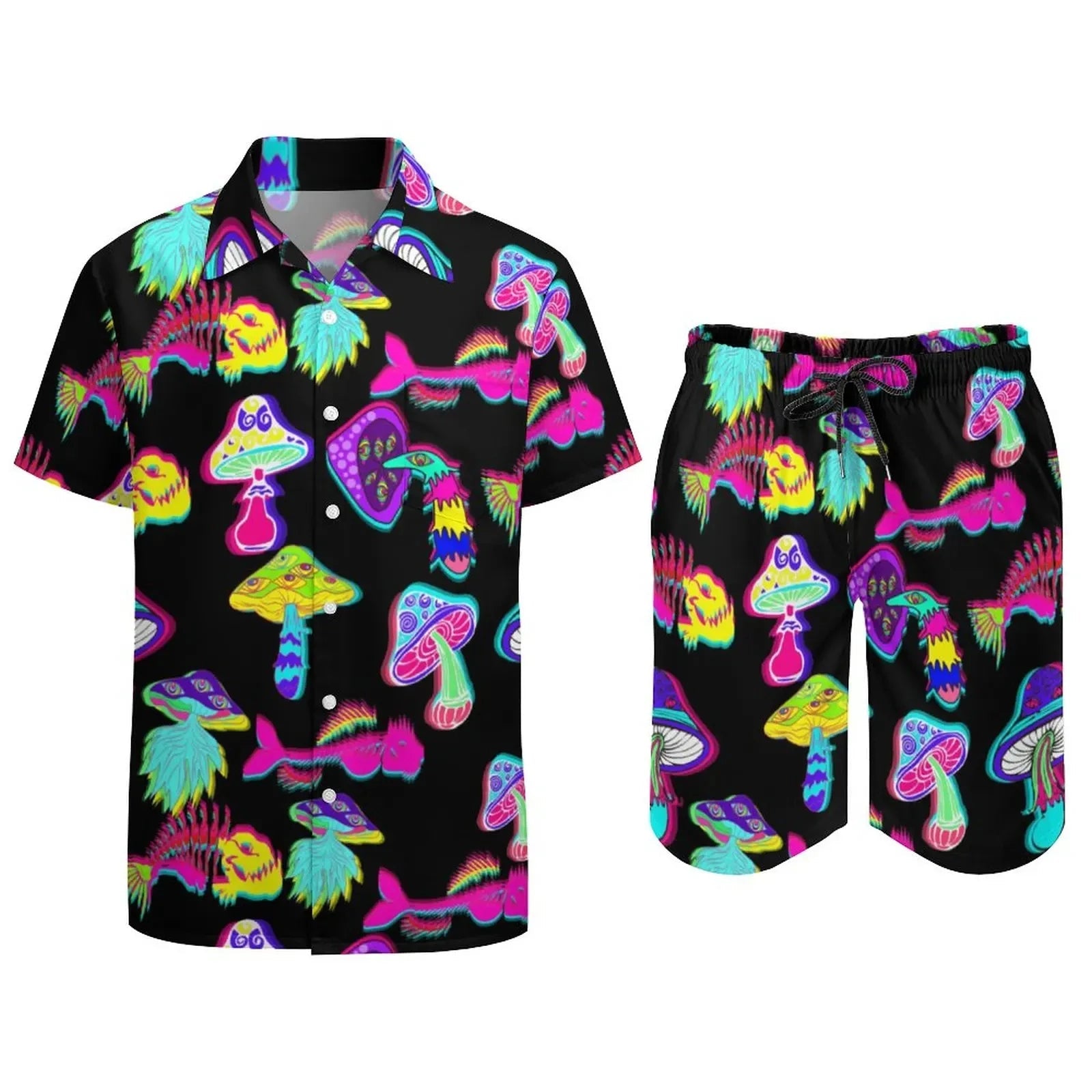 Psychedelic Magic Mushroom Men Sets Printed 3D print Casual Shirt Beach Shorts Oversized 2Pcs set Vacation Hawaiian Man Suits - STAND OUT FLEXSARAH