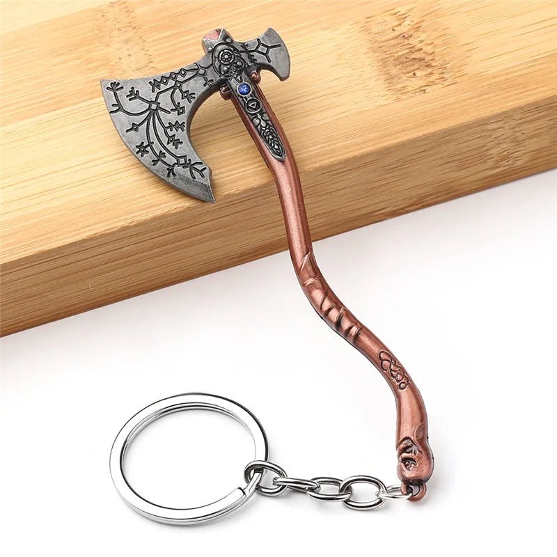 Punk Fashion Jewelry God Of War 4 Kratos Axe Keychains Exquisite Crystal Carved pattern Axe Pendant key holder Souvenir jewelry - STAND OUT FLEXSARAH