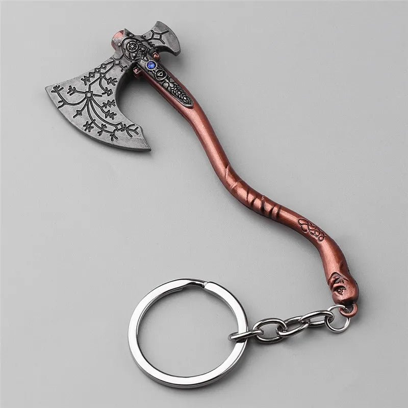Punk Fashion Jewelry God Of War 4 Kratos Axe Keychains Exquisite Crystal Carved pattern Axe Pendant key holder Souvenir jewelry - STAND OUT FLEXSARAH