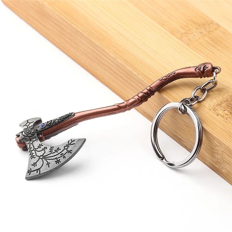 Punk Fashion Jewelry God Of War 4 Kratos Axe Keychains Exquisite Crystal Carved pattern Axe Pendant key holder Souvenir jewelry - STAND OUT FLEXSARAH