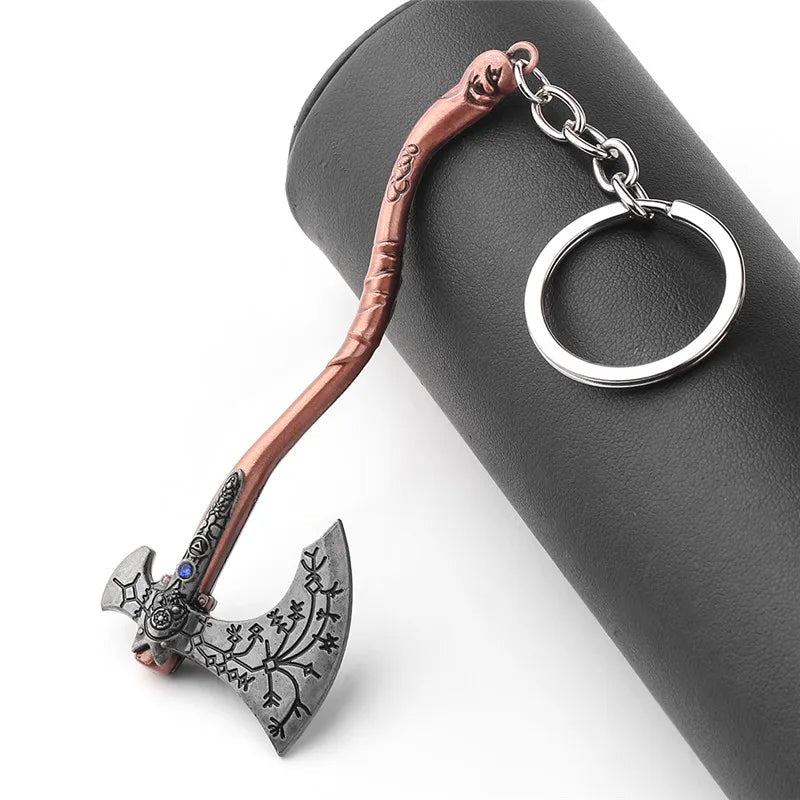 Punk Fashion Jewelry God Of War 4 Kratos Axe Keychains Exquisite Crystal Carved pattern Axe Pendant key holder Souvenir jewelry - STAND OUT FLEXSARAH