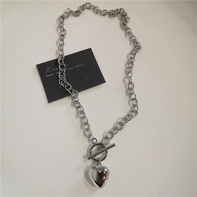 Punk Rock Black Heart Cross Pendant Chain Necklace For Men Women Cool Hip Hop Street Vintage 90s Y2K Grunge Goth Accessories - STAND OUT FLEXSARAH