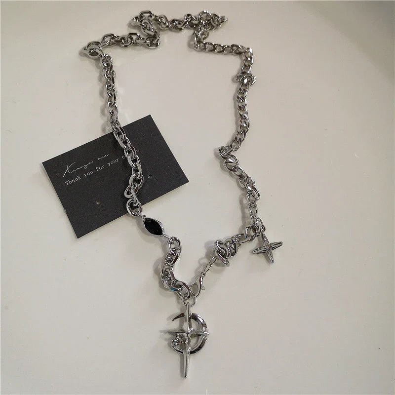 Punk Rock Black Heart Cross Pendant Chain Necklace For Men Women Cool Hip Hop Street Vintage 90s Y2K Grunge Goth Accessories - STAND OUT FLEXSARAH