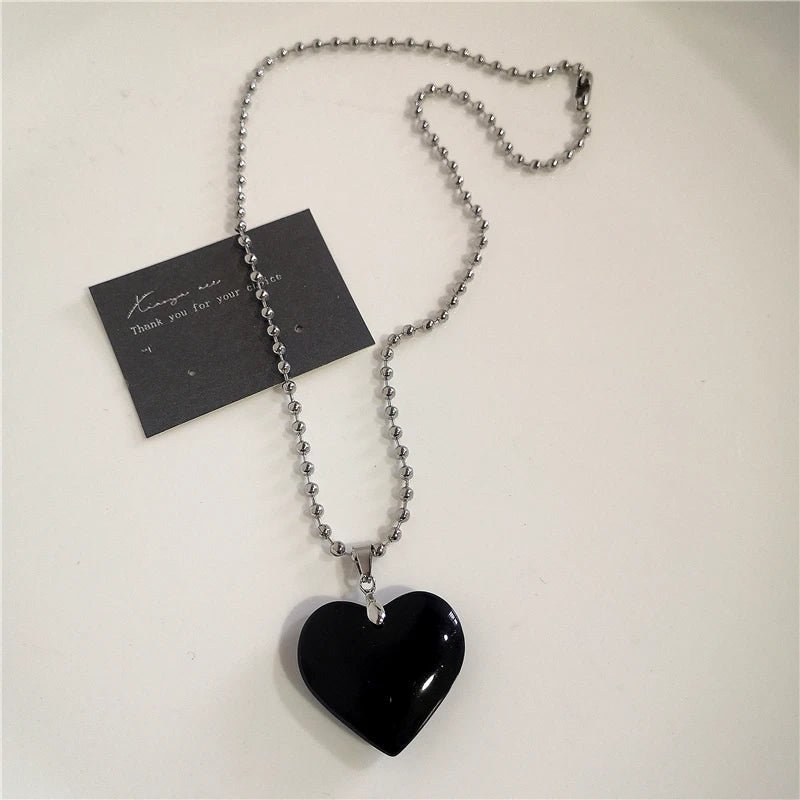 Punk Rock Black Heart Cross Pendant Chain Necklace For Men Women Cool Hip Hop Street Vintage 90s Y2K Grunge Goth Accessories - STAND OUT FLEXSARAH