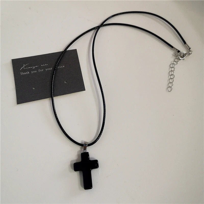 Punk Rock Black Heart Cross Pendant Chain Necklace For Men Women Cool Hip Hop Street Vintage 90s Y2K Grunge Goth Accessories - STAND OUT FLEXSARAH
