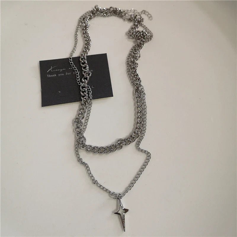 Punk Rock Black Heart Cross Pendant Chain Necklace For Men Women Cool Hip Hop Street Vintage 90s Y2K Grunge Goth Accessories - STAND OUT FLEXSARAH