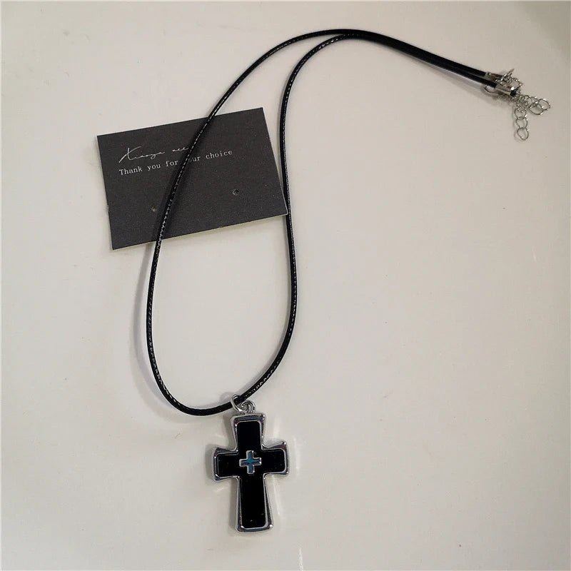 Punk Rock Black Heart Cross Pendant Chain Necklace For Men Women Cool Hip Hop Street Vintage 90s Y2K Grunge Goth Accessories - STAND OUT FLEXSARAH