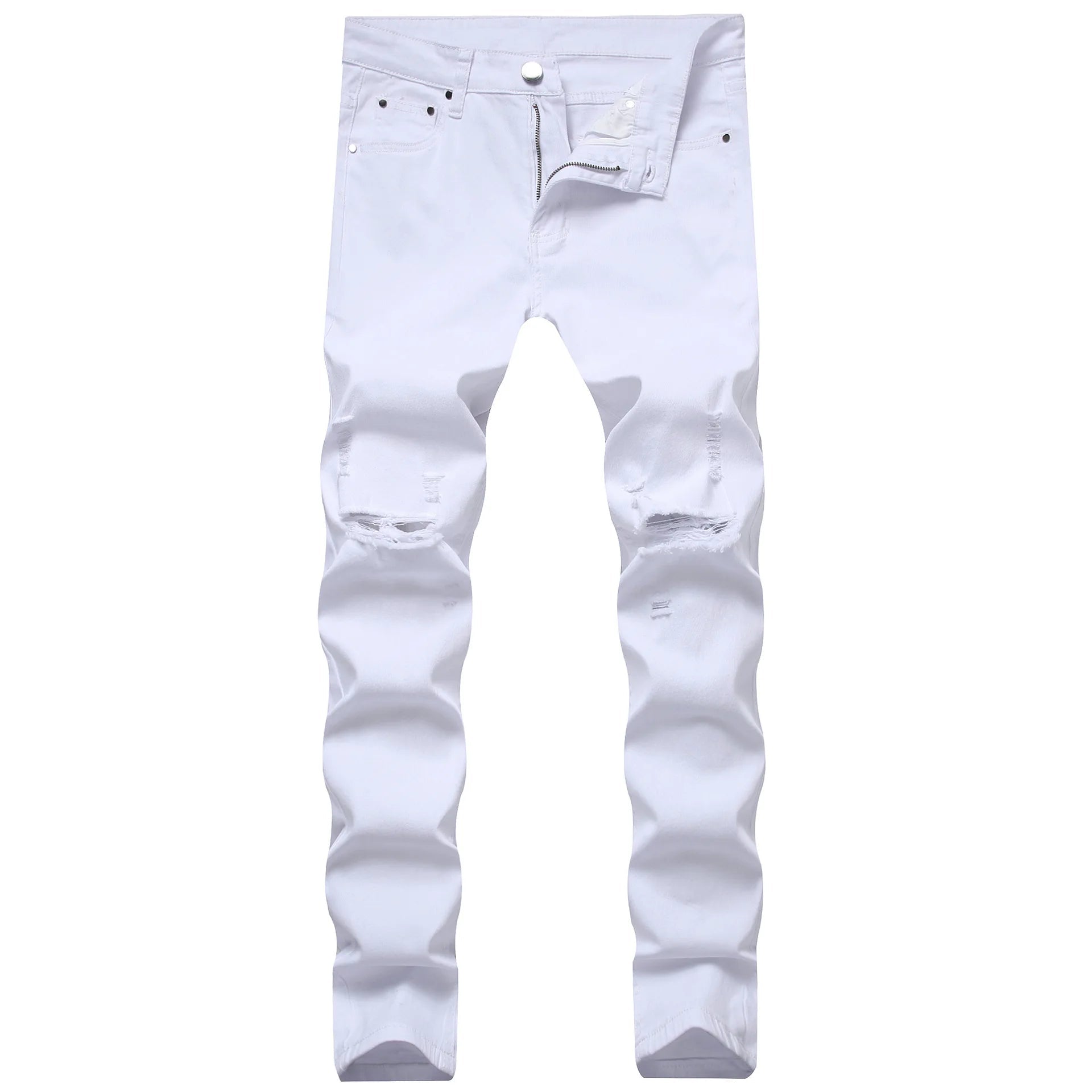 Punk Street Style Ripped Skinny Jeans Men Vintage Wash Solid Denim Trouser Mens Casual Slim Fit Pencil Denim Holes Pants 2024 - STAND OUT FLEXSARAH