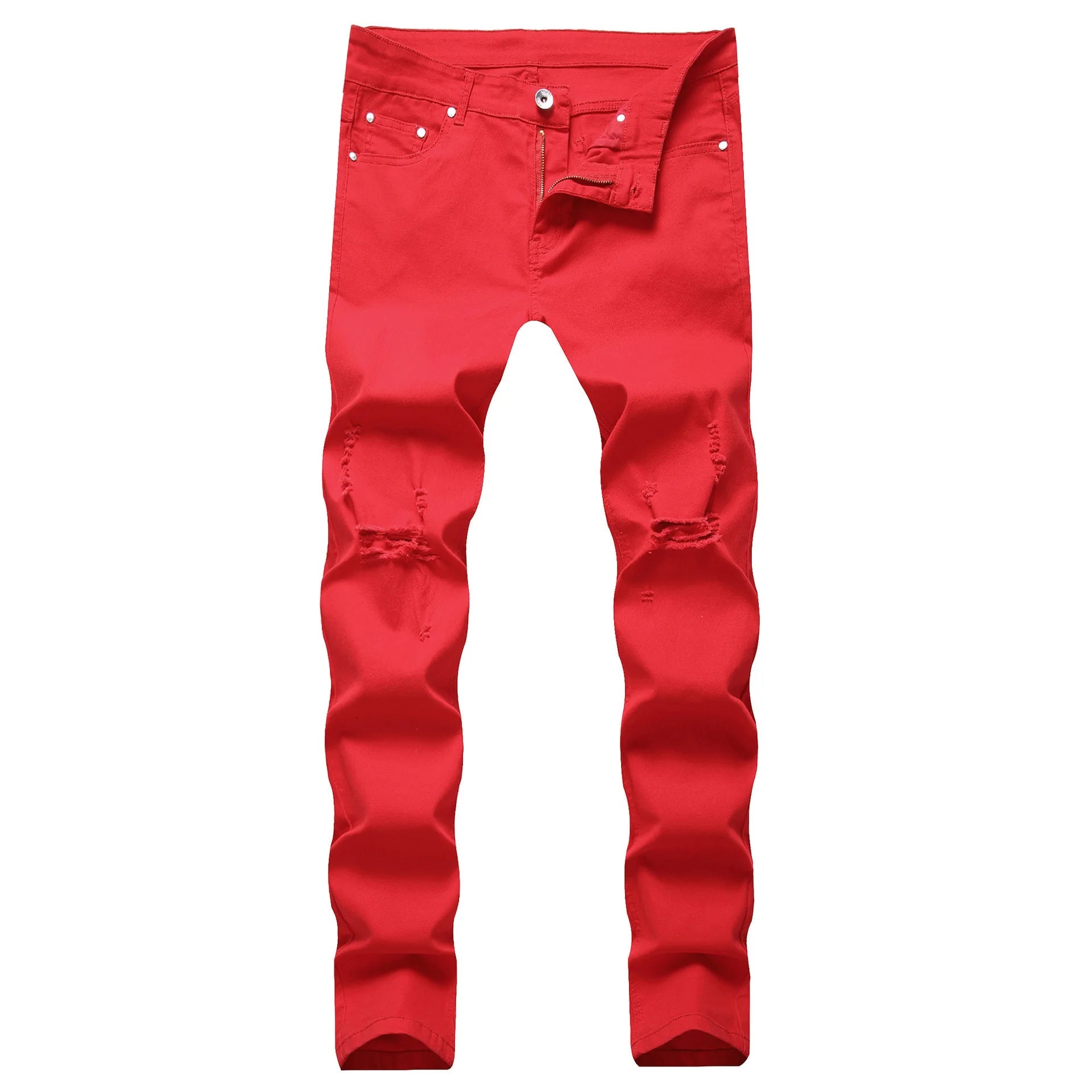 Punk Street Style Ripped Skinny Jeans Men Vintage Wash Solid Denim Trouser Mens Casual Slim Fit Pencil Denim Holes Pants 2024 - STAND OUT FLEXSARAH