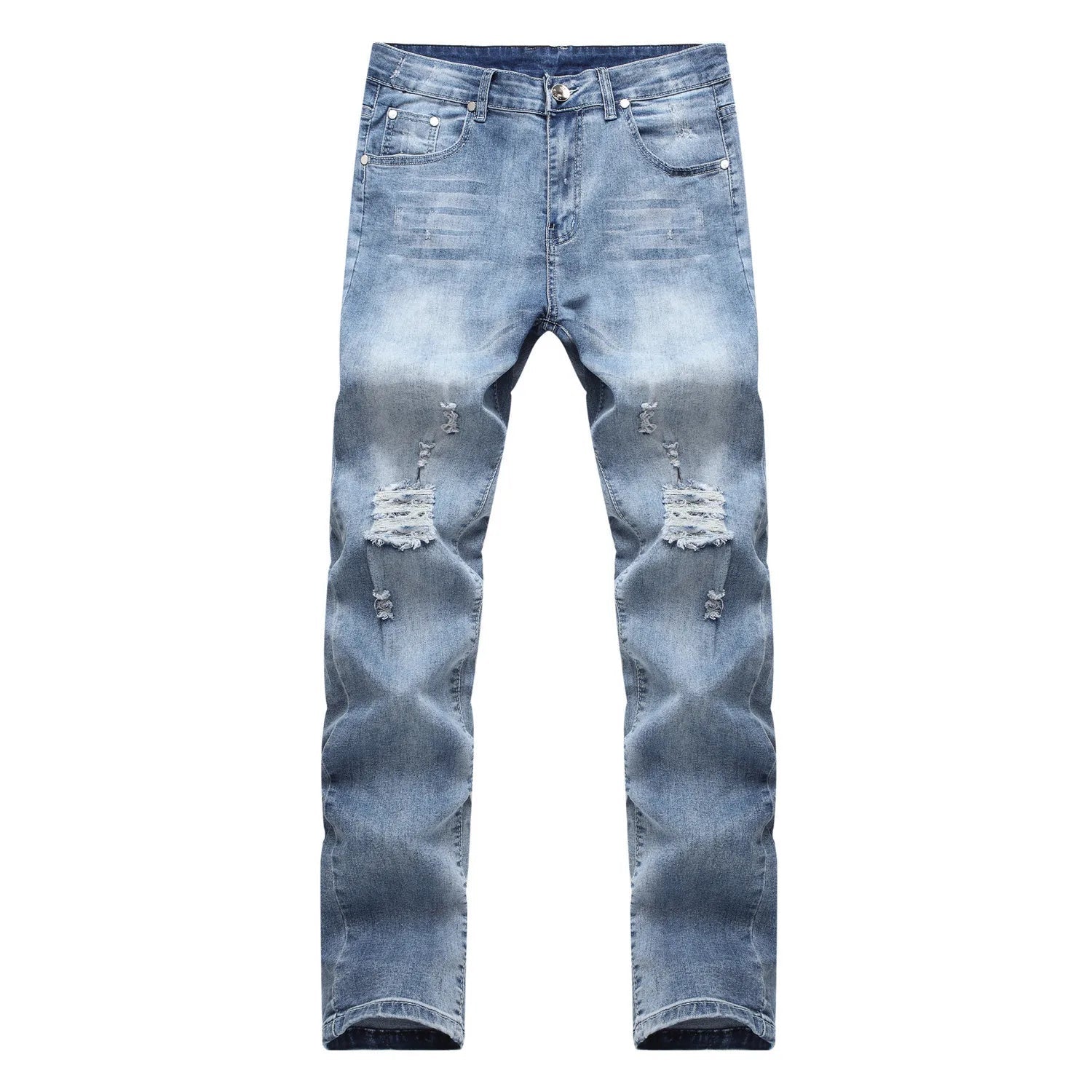 Punk Street Style Ripped Skinny Jeans Men Vintage Wash Solid Denim Trouser Mens Casual Slim Fit Pencil Denim Holes Pants 2024 - STAND OUT FLEXSARAH