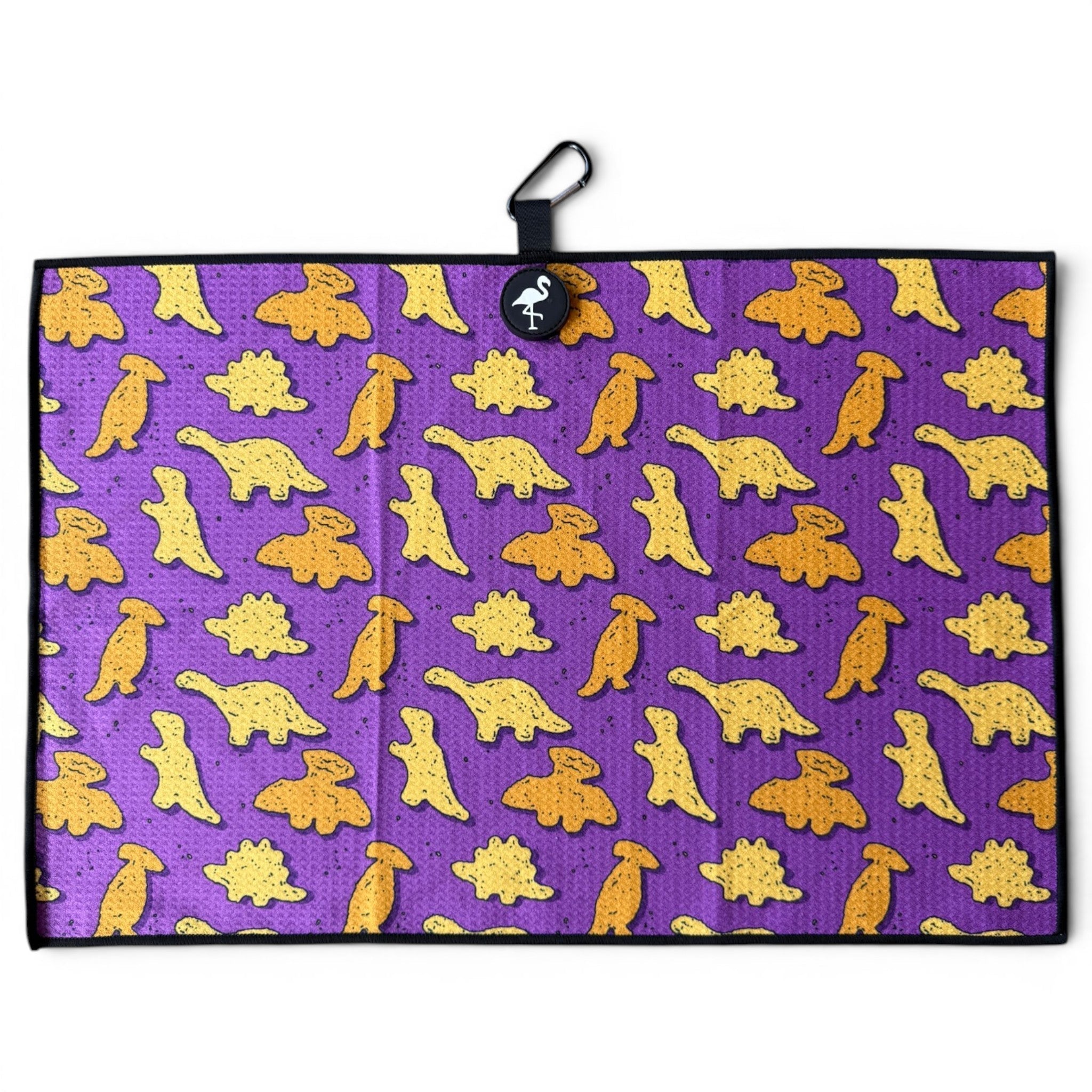 Purple Dino Chicken Nugget Golf Towel | 24” x 16” Microfiber Towel | Magnetic Clip & Carabiner | Premium Golf Accessory - STAND OUT FLEXSARAH