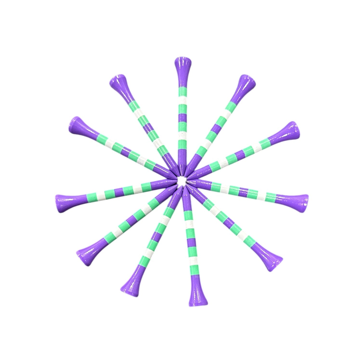 Purple Mint Stripe Premium Wooden Golf Tees | 2 3/4” Standard Size | 45 Pack Set | Durable Painted Wood Tees | Unique Designs - STAND OUT FLEXSARAH