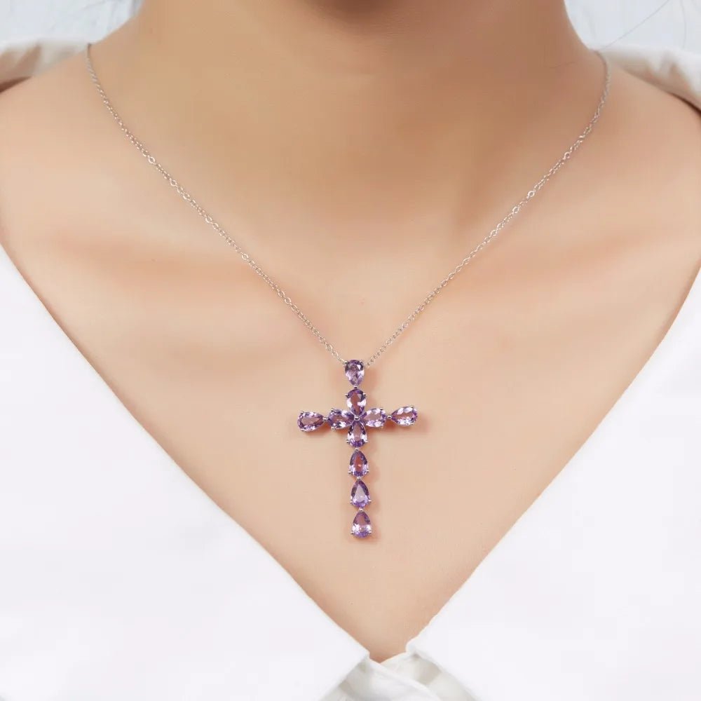 Real Solid 925 Sterling Silver Cross Pendant for Men and Women Simple Design Amethyst Pendants Jesus Christ Jewelry Bohemia - STAND OUT FLEXSARAH