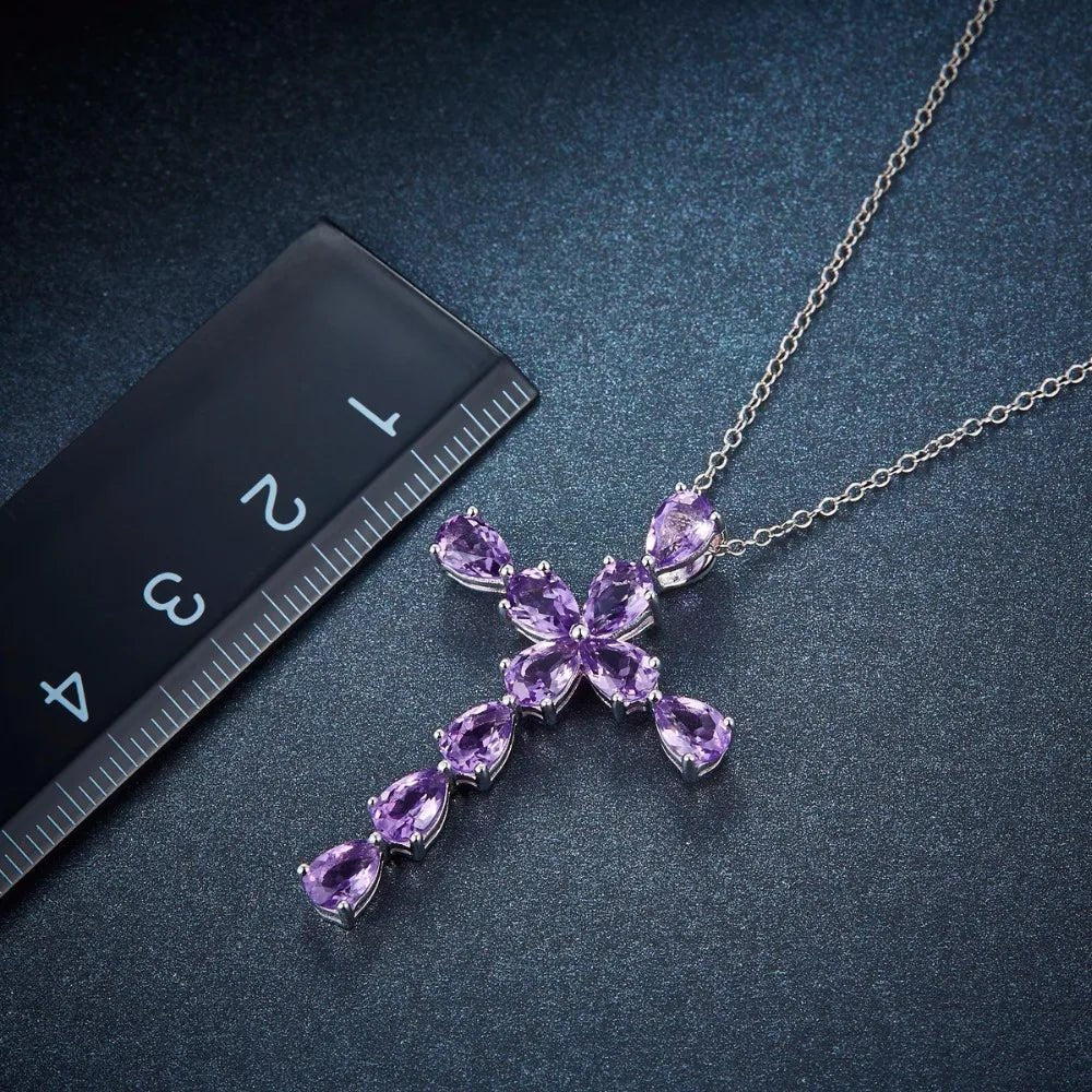 Real Solid 925 Sterling Silver Cross Pendant for Men and Women Simple Design Amethyst Pendants Jesus Christ Jewelry Bohemia - STAND OUT FLEXSARAH