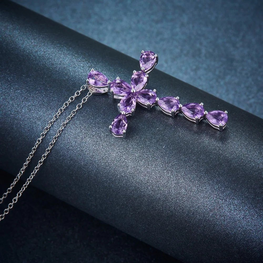 Real Solid 925 Sterling Silver Cross Pendant for Men and Women Simple Design Amethyst Pendants Jesus Christ Jewelry Bohemia - STAND OUT FLEXSARAH