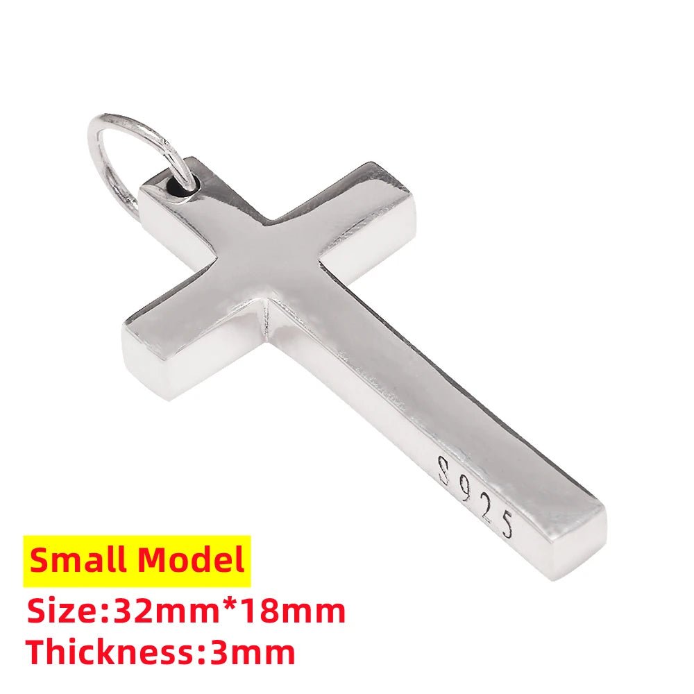 Real Solid 925 Sterling Silver Cross Pendant For Men And Women Smooth High Polishing Simple Design Jesus Christ Jewelry - STAND OUT FLEXSARAH