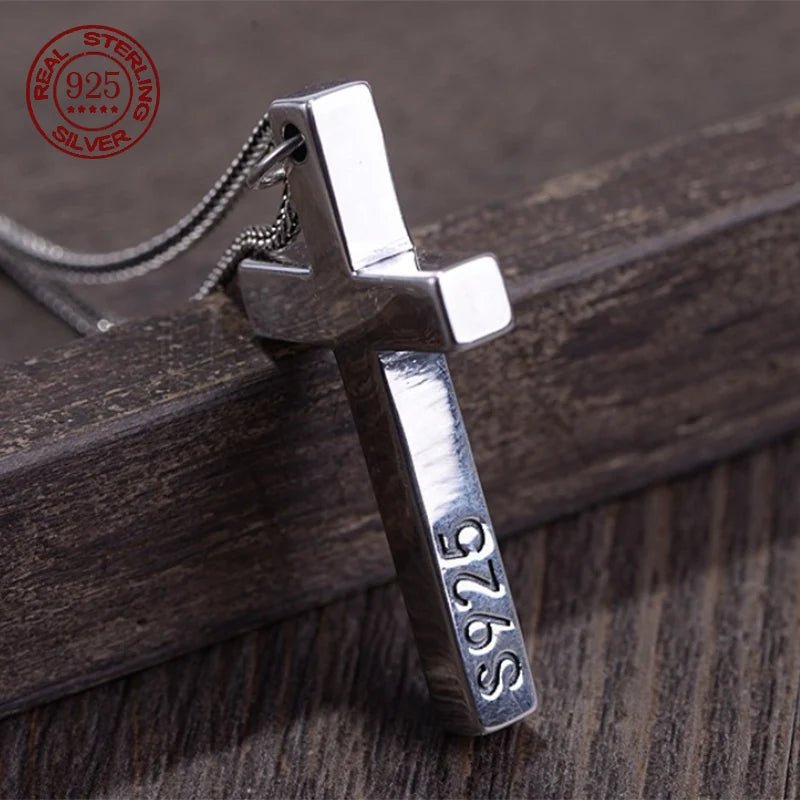 Real Solid 925 Sterling Silver Cross Pendant For Men And Women Smooth High Polishing Simple Design Jesus Christ Jewelry - STAND OUT FLEXSARAH