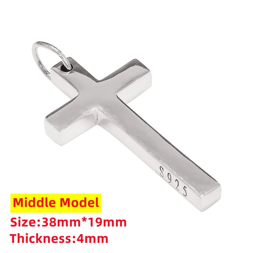 Real Solid 925 Sterling Silver Cross Pendant For Men And Women Smooth High Polishing Simple Design Jesus Christ Jewelry - STAND OUT FLEXSARAH