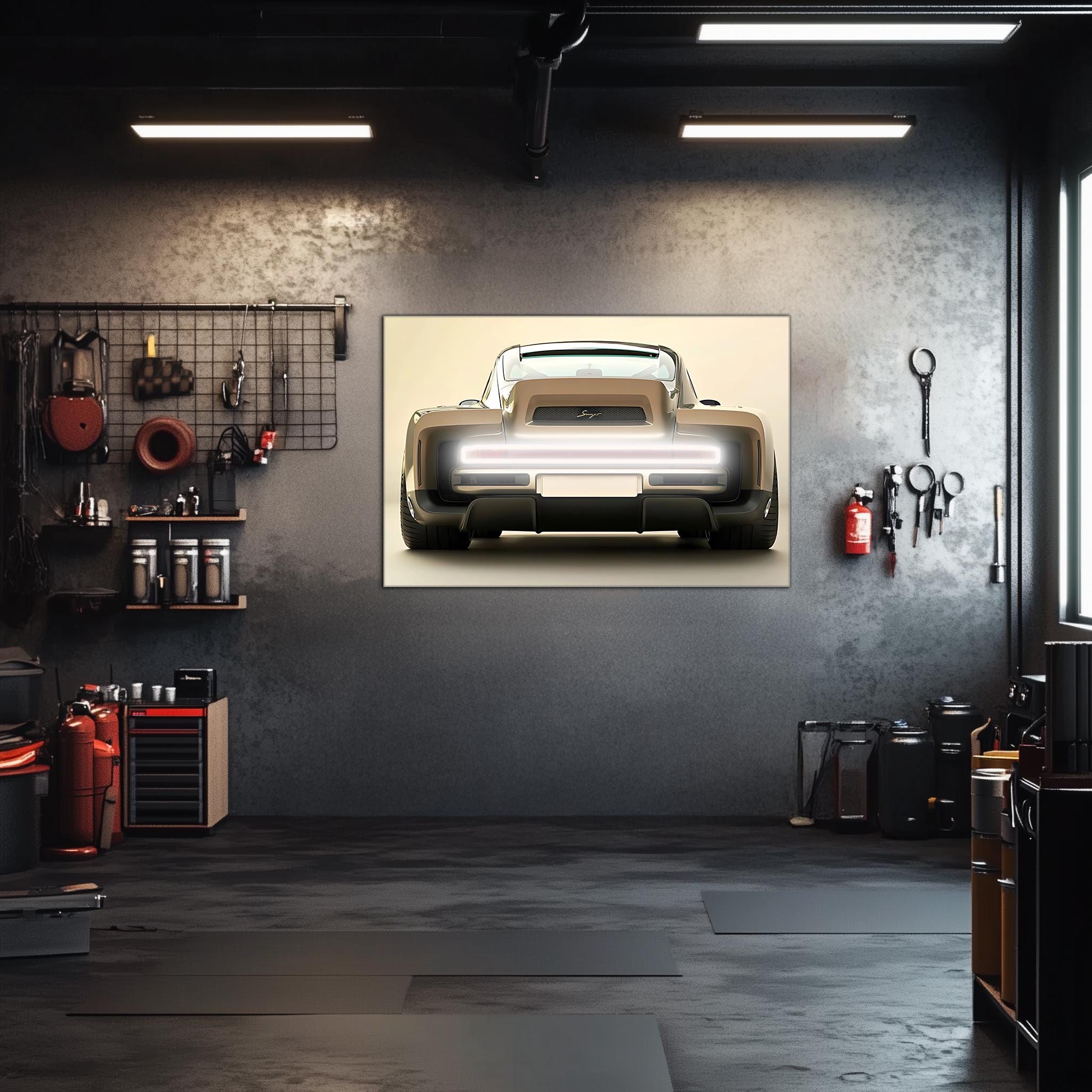 Retro Futuristic Car Neon Wall Art - UV Printed LED Plexiglass Sign for Garage, Man Cave & Showroom - Adjustable Light and Free Shipping - STAND OUT FLEXSARAH