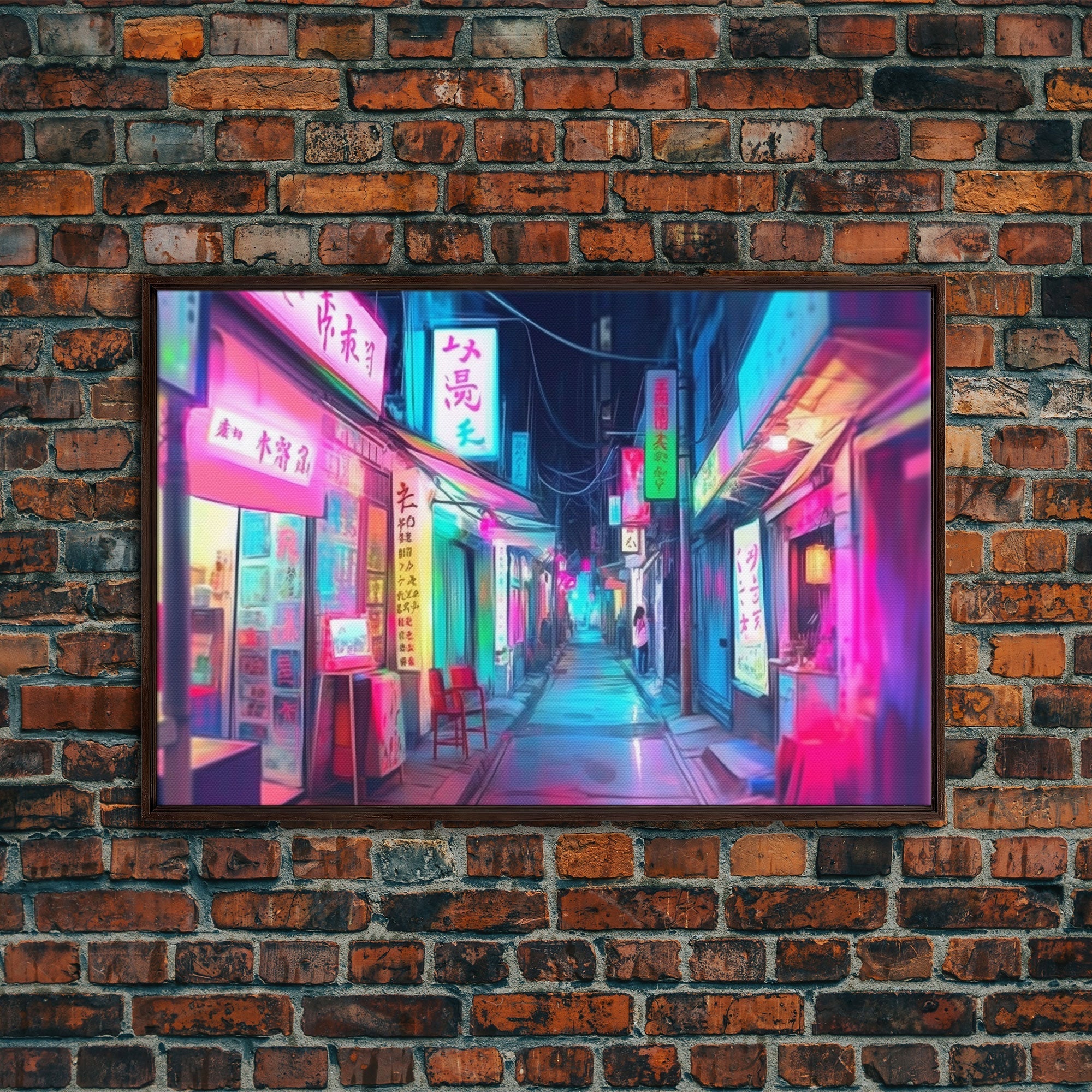 Retro Japanese market Wall art, Framed Canvas Print, Neon Style, Living room decor, Pop Art, Neon colors, Pink colors, Above bed art - STAND OUT FLEXSARAH