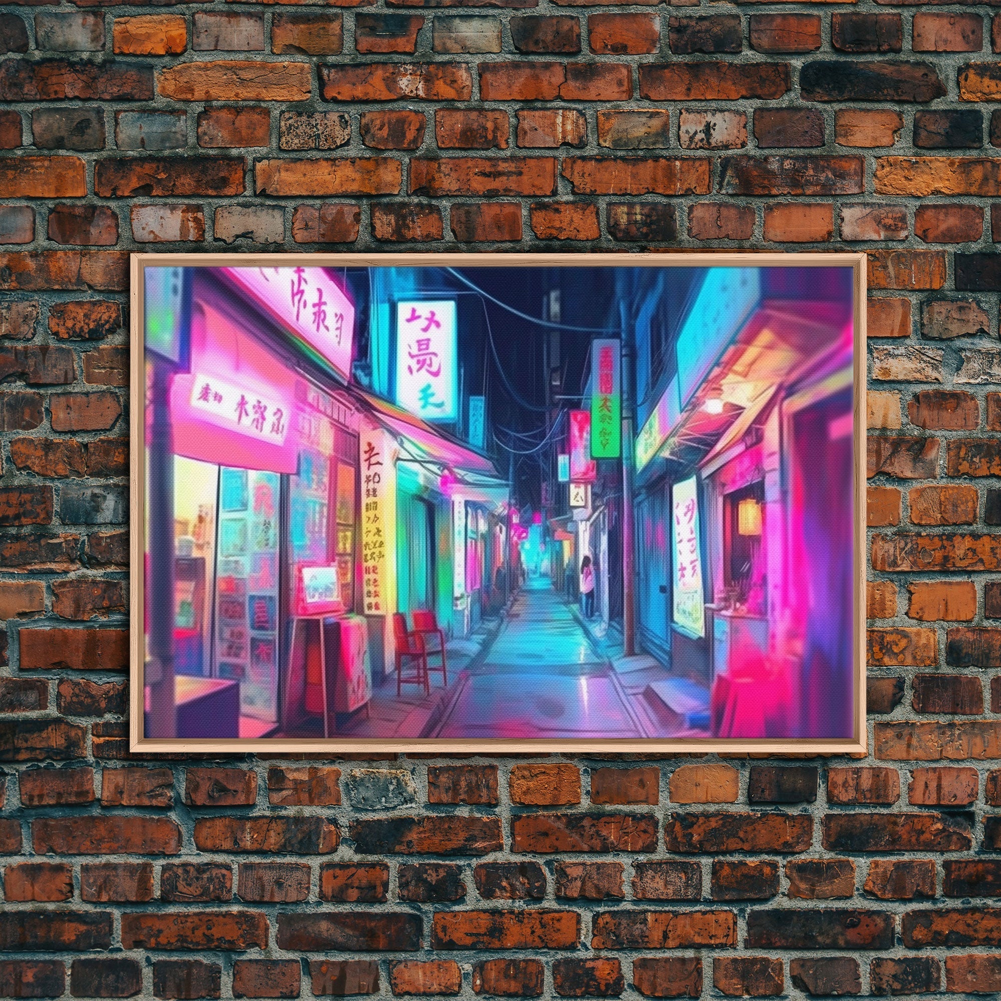 Retro Japanese market Wall art, Framed Canvas Print, Neon Style, Living room decor, Pop Art, Neon colors, Pink colors, Above bed art - STAND OUT FLEXSARAH