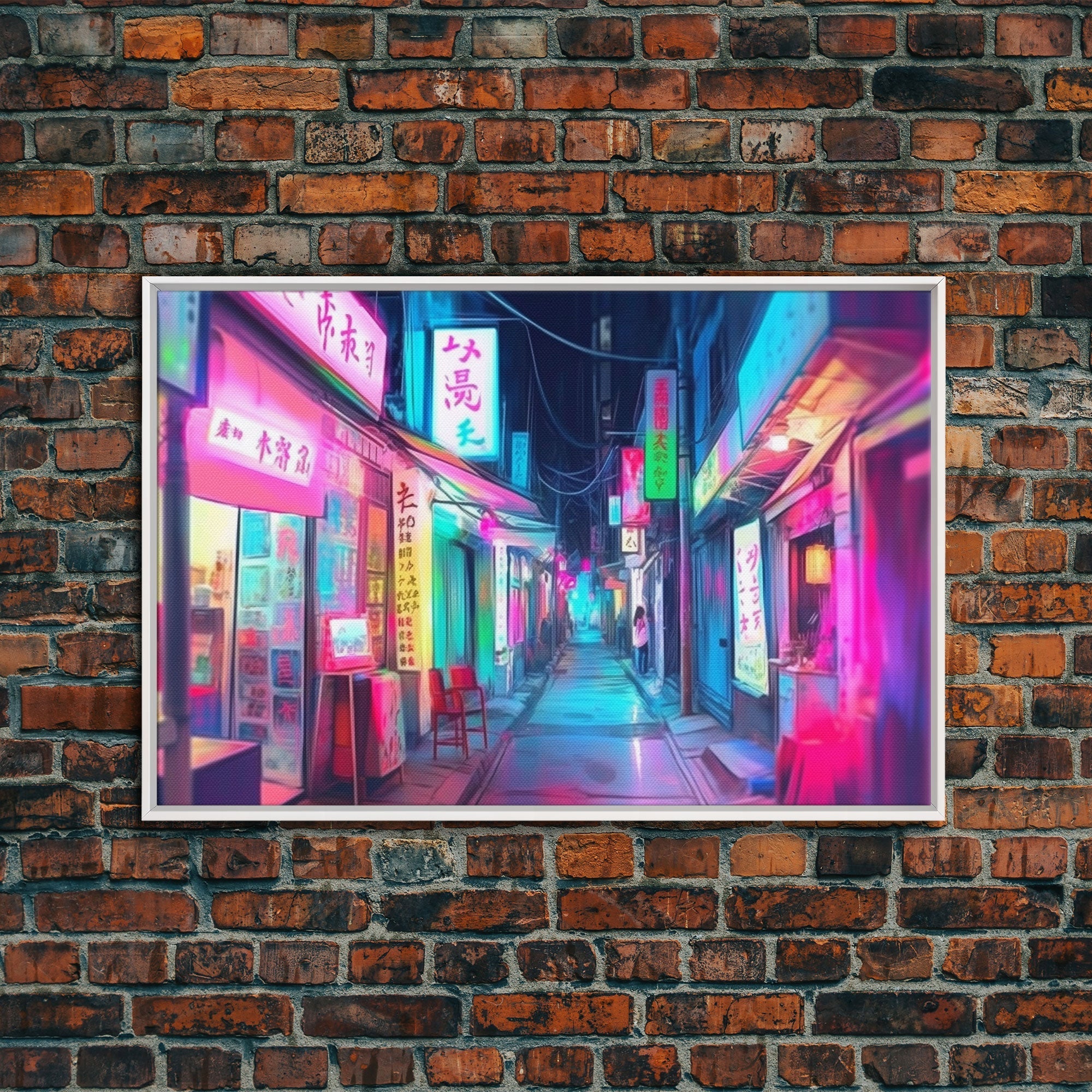 Retro Japanese market Wall art, Framed Canvas Print, Neon Style, Living room decor, Pop Art, Neon colors, Pink colors, Above bed art - STAND OUT FLEXSARAH