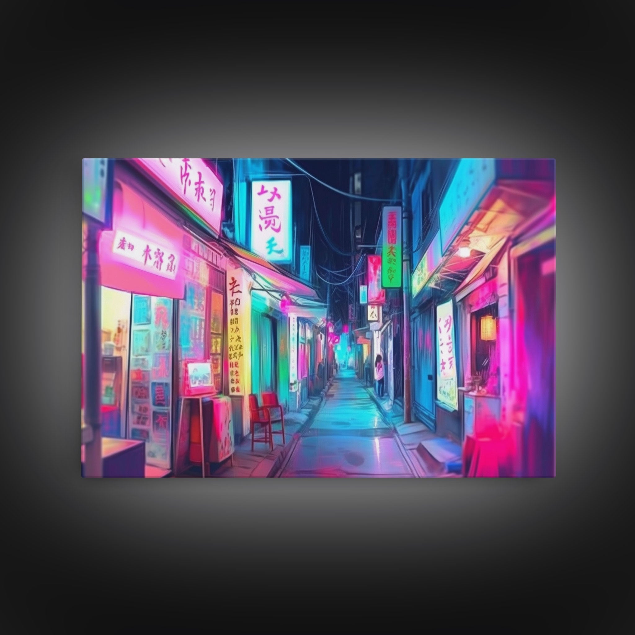 Retro Japanese market Wall art, Framed Canvas Print, Neon Style, Living room decor, Pop Art, Neon colors, Pink colors, Above bed art - STAND OUT FLEXSARAH
