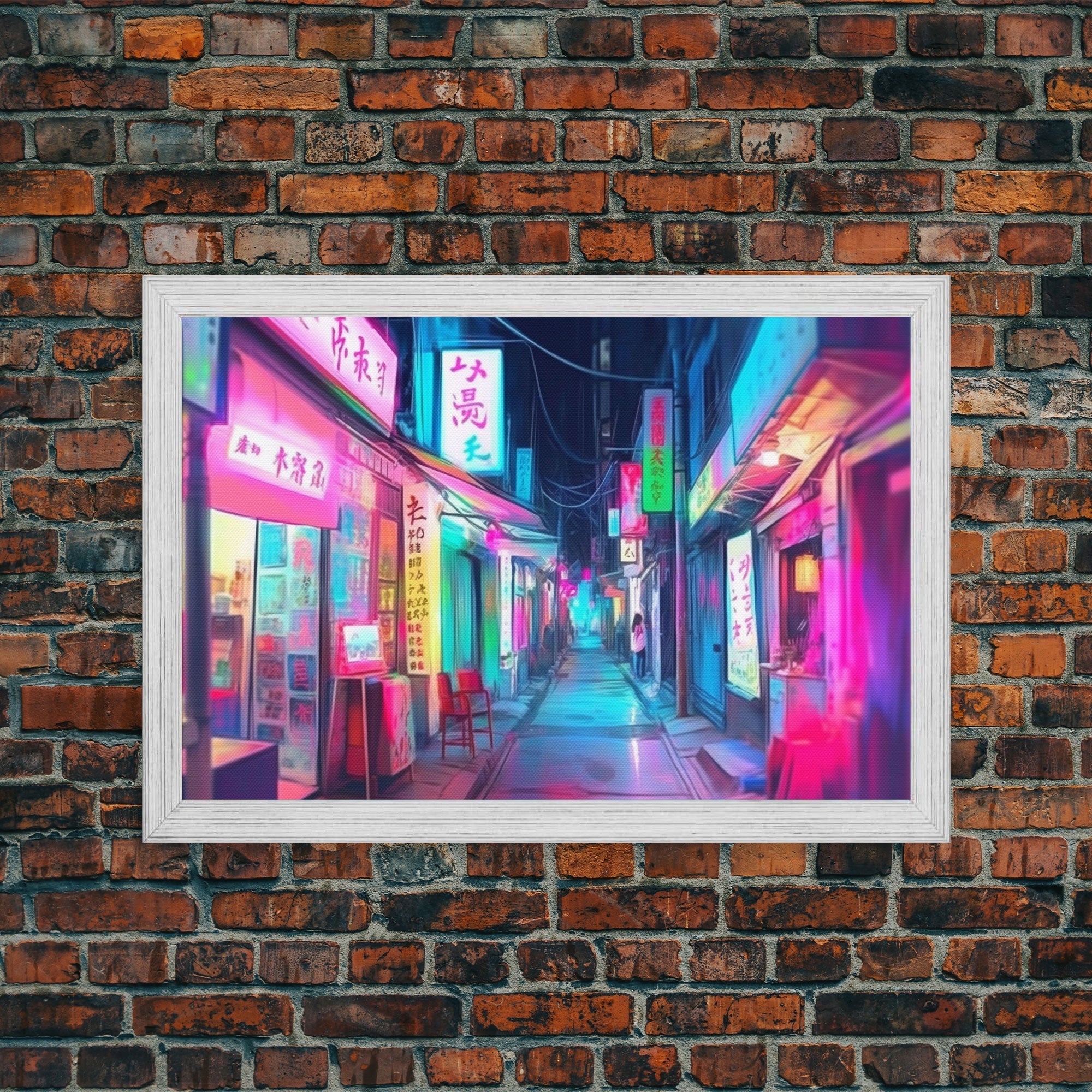 Retro Japanese market Wall art, Framed Canvas Print, Neon Style, Living room decor, Pop Art, Neon colors, Pink colors, Above bed art - STAND OUT FLEXSARAH