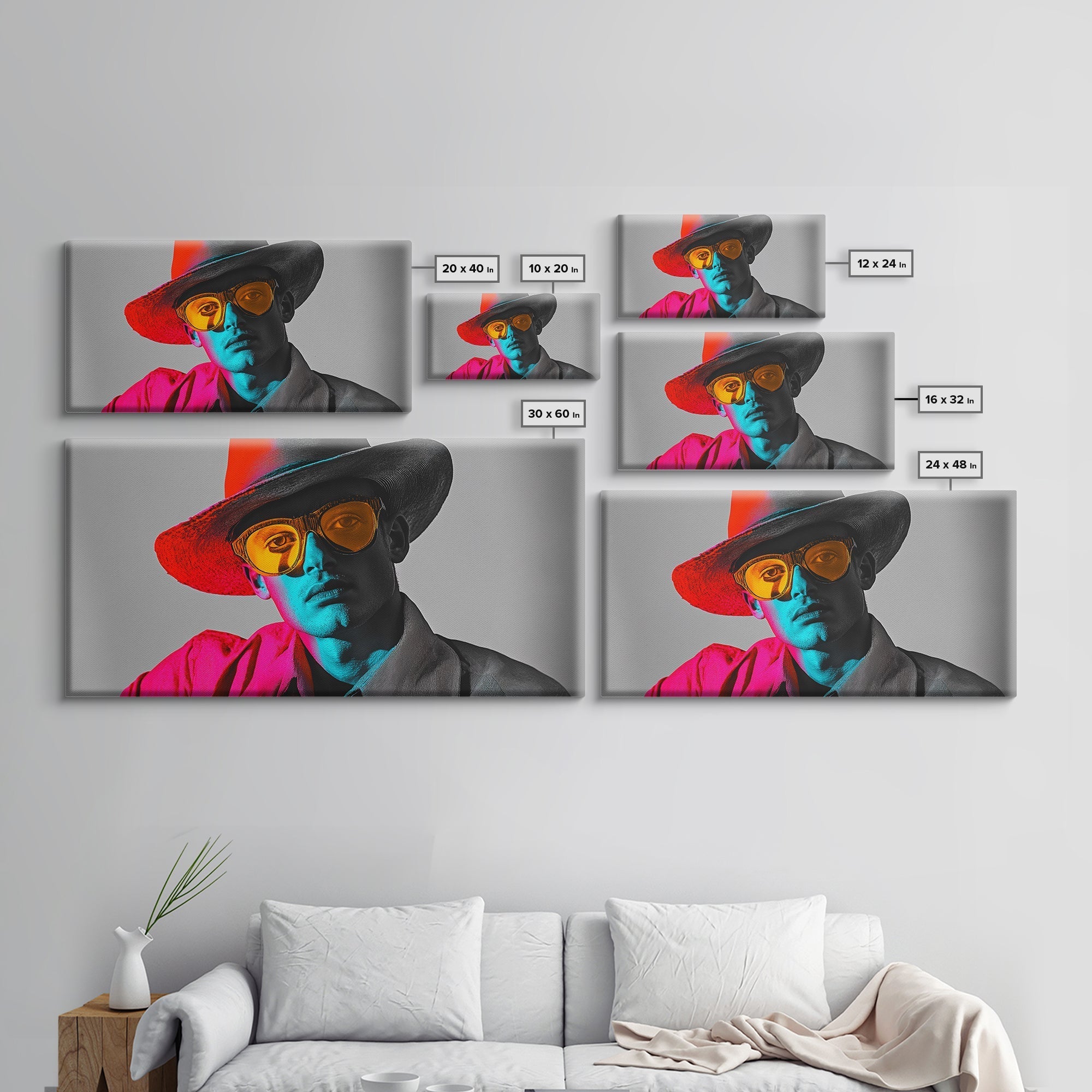 Retro Pop Portrait, Neon Style, Cowboy Glasses, Framed Canvas Print, Modern Pop Art, Color Splash Decor, Bedroom Wall Art, Urban Art - STAND OUT FLEXSARAH