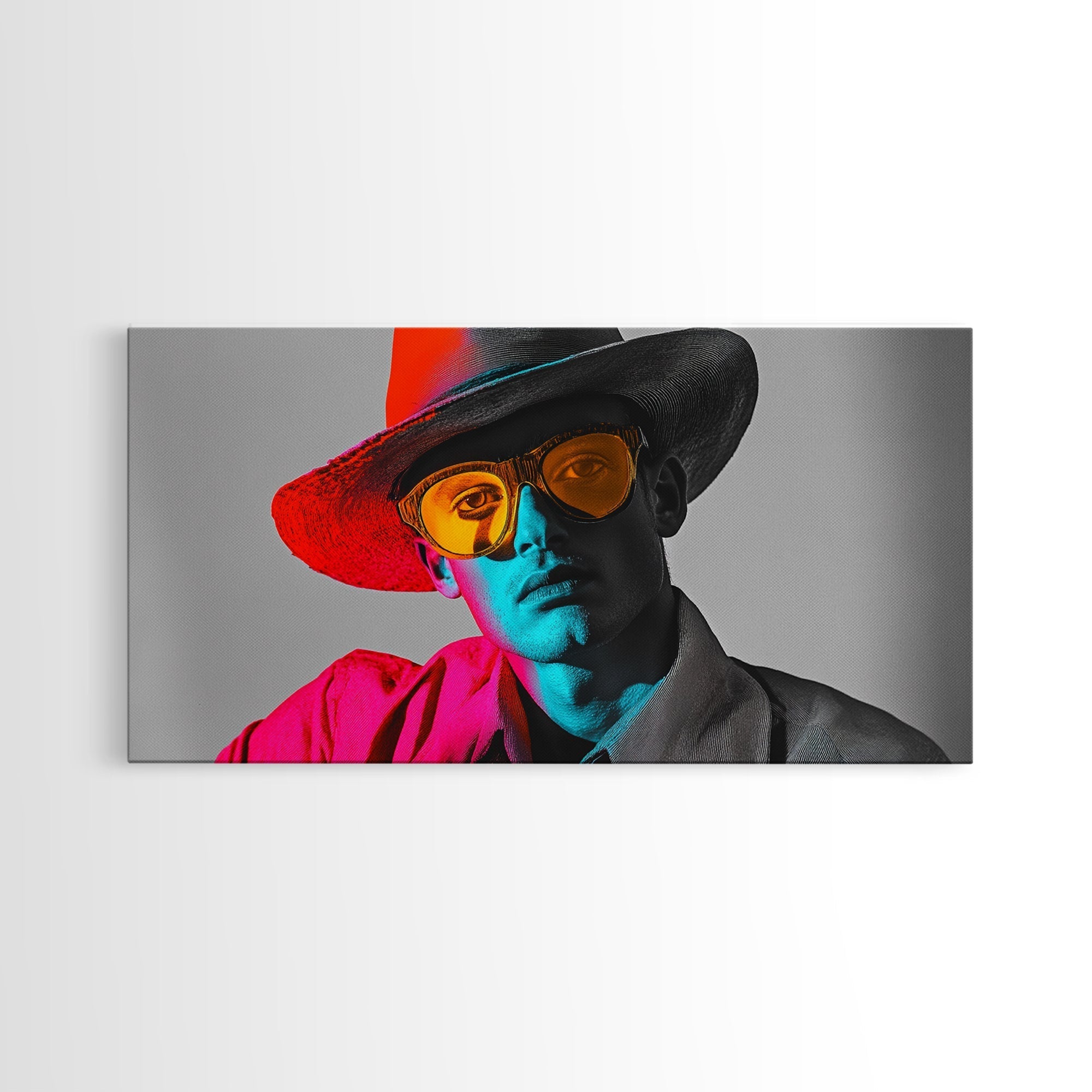 Retro Pop Portrait, Neon Style, Cowboy Glasses, Framed Canvas Print, Modern Pop Art, Color Splash Decor, Bedroom Wall Art, Urban Art - STAND OUT FLEXSARAH