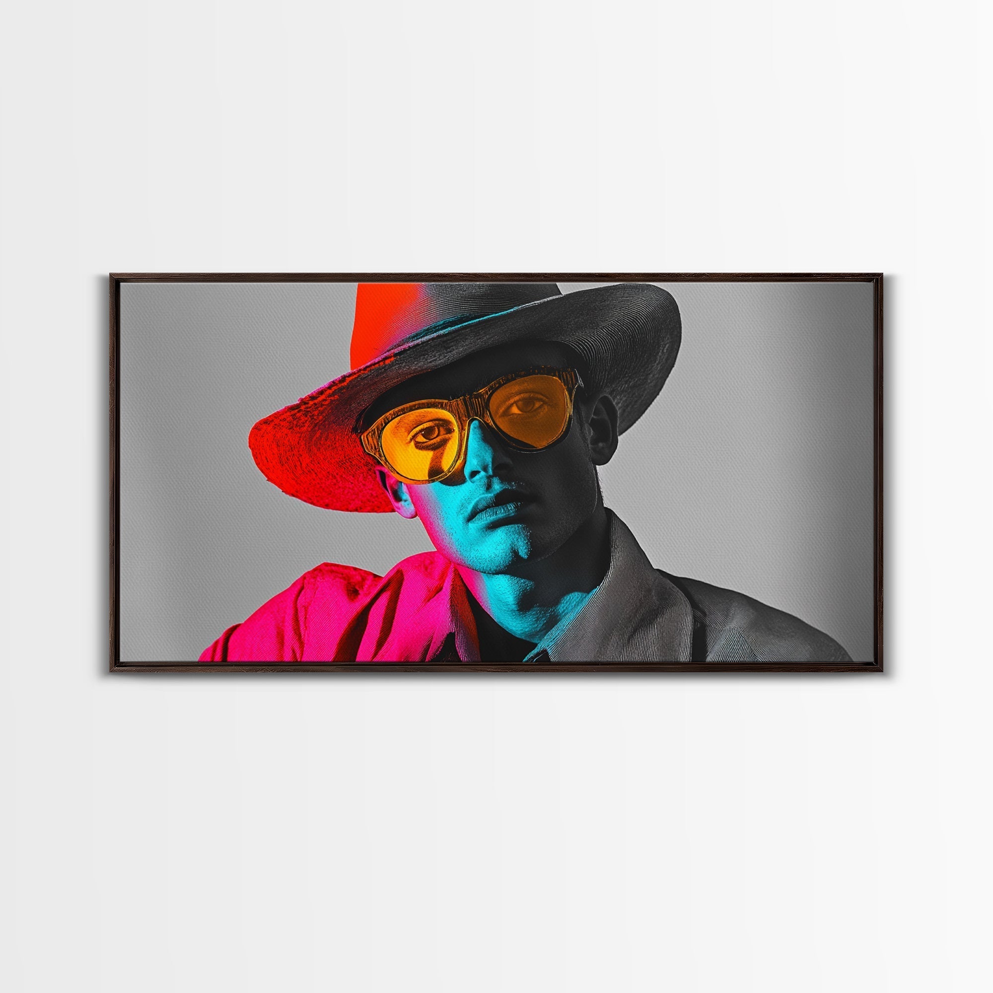 Retro Pop Portrait, Neon Style, Cowboy Glasses, Framed Canvas Print, Modern Pop Art, Color Splash Decor, Bedroom Wall Art, Urban Art - STAND OUT FLEXSARAH