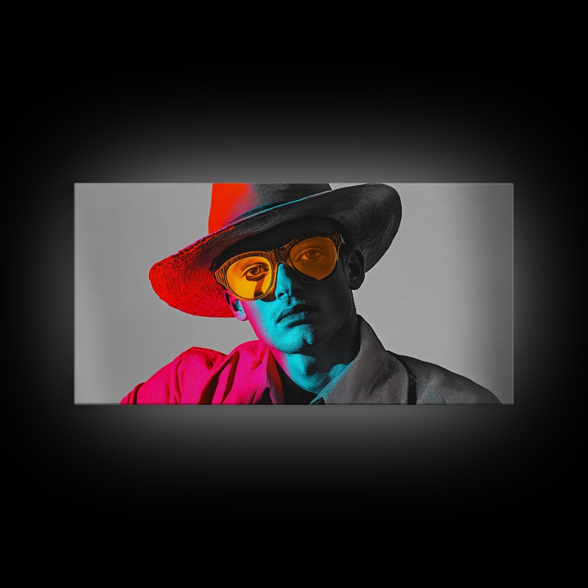 Retro Pop Portrait, Neon Style, Cowboy Glasses, Framed Canvas Print, Modern Pop Art, Color Splash Decor, Bedroom Wall Art, Urban Art - STAND OUT FLEXSARAH