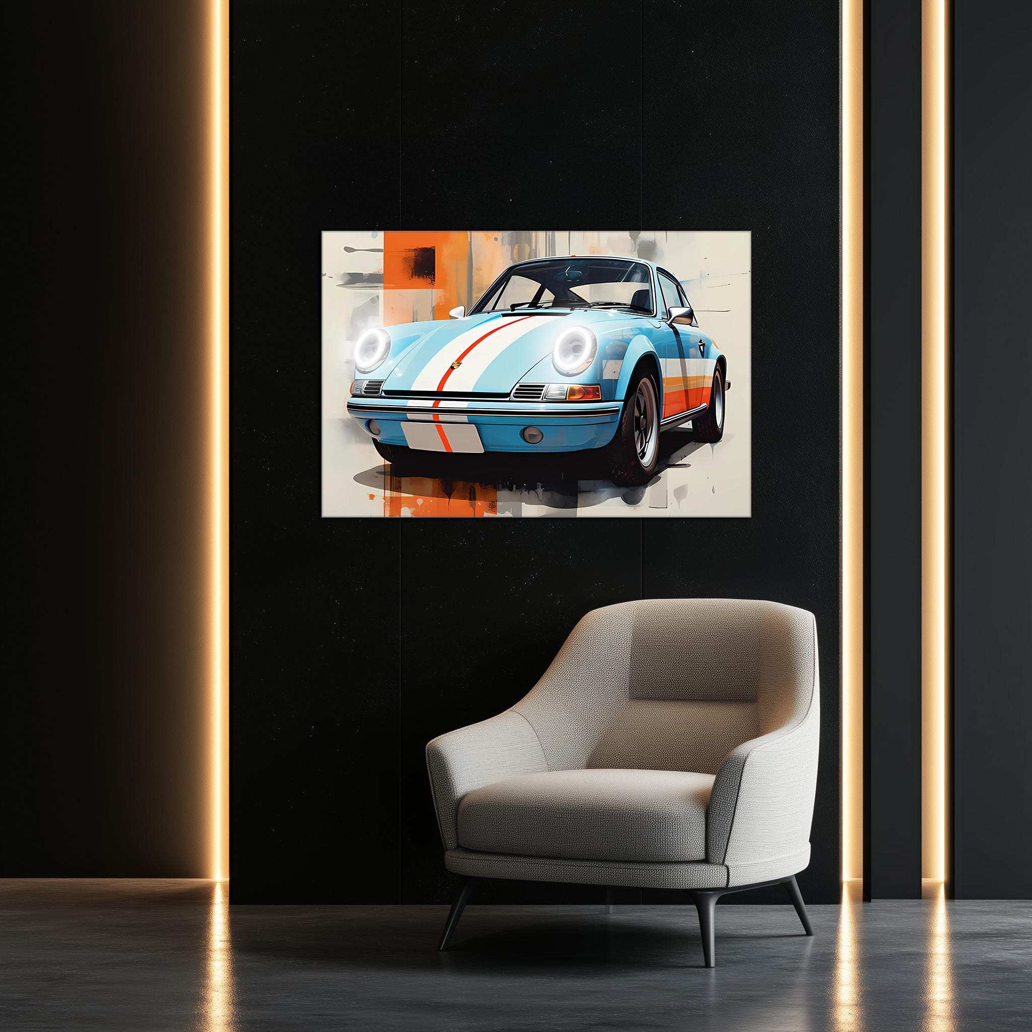 Retro Racing Car Neon Wall Art - UV Printed LED Plexiglass Sign for Garage, Man Cave & Classic Car Fans - Adjustable Light and Free Shipping - STAND OUT FLEXSARAH