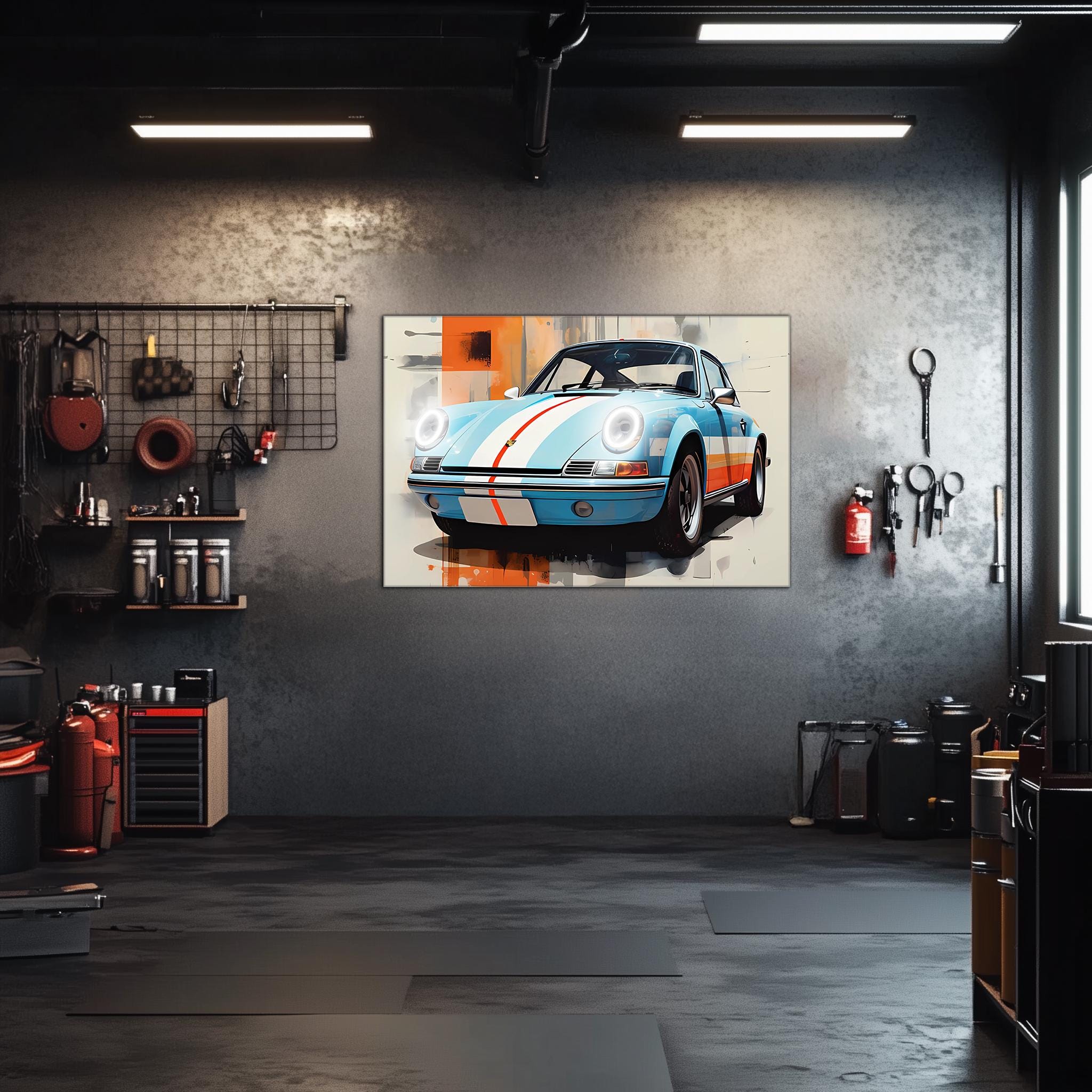 Retro Racing Car Neon Wall Art - UV Printed LED Plexiglass Sign for Garage, Man Cave & Classic Car Fans - Adjustable Light and Free Shipping - STAND OUT FLEXSARAH