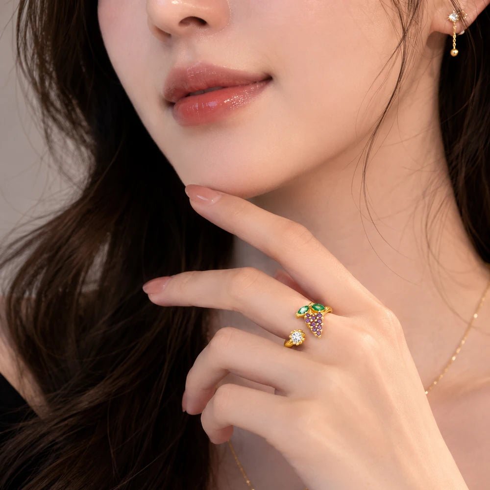 Ring Grape Gold Brand New Trendy Fine Jewelry Pure 925 Strerling Silver Sweet And Stylish Gift For Women - STAND OUT FLEXSARAH