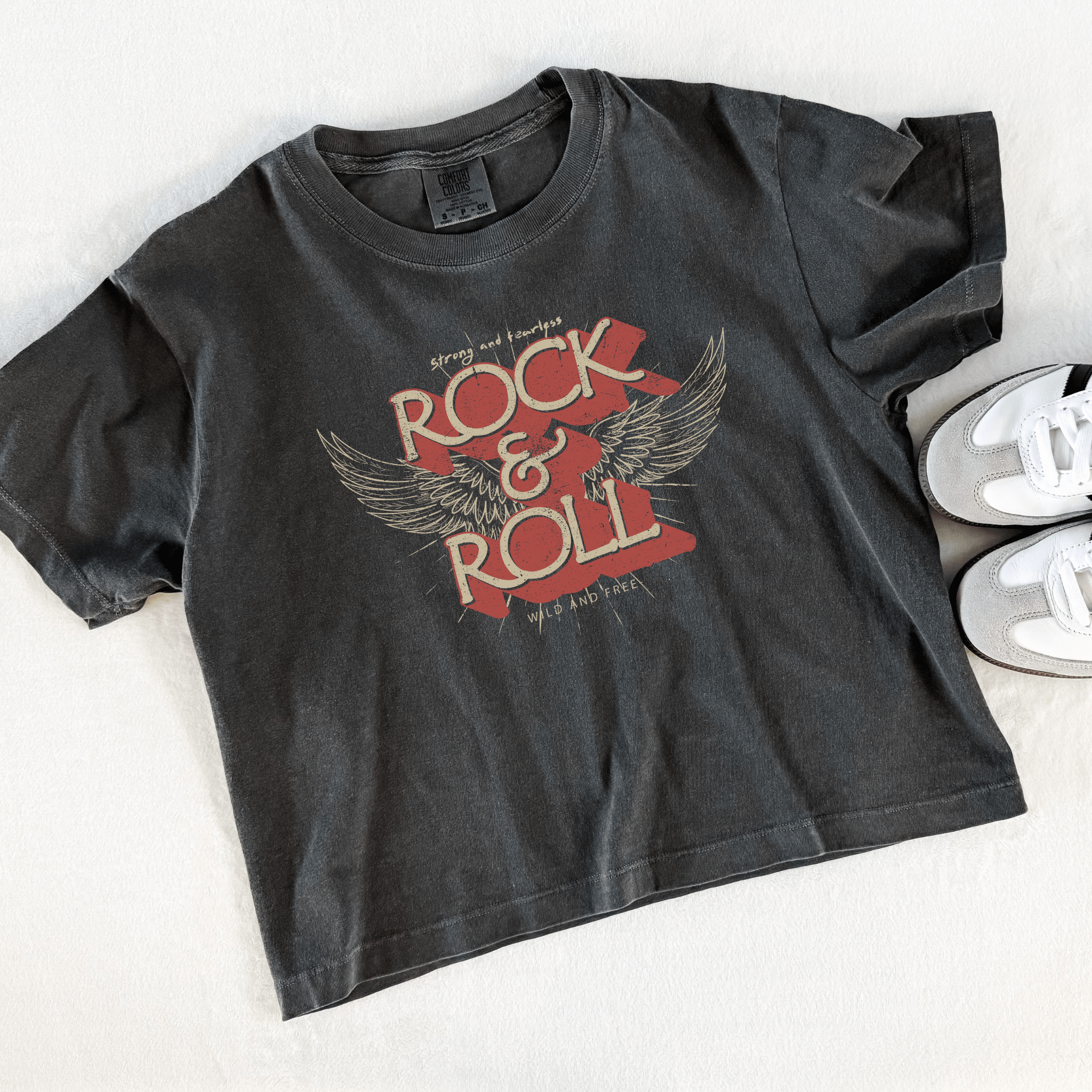 Rock & Roll Graphic Cropped Tee – Vintage Wash Boxy T-Shirt - STAND OUT FLEXSARAH